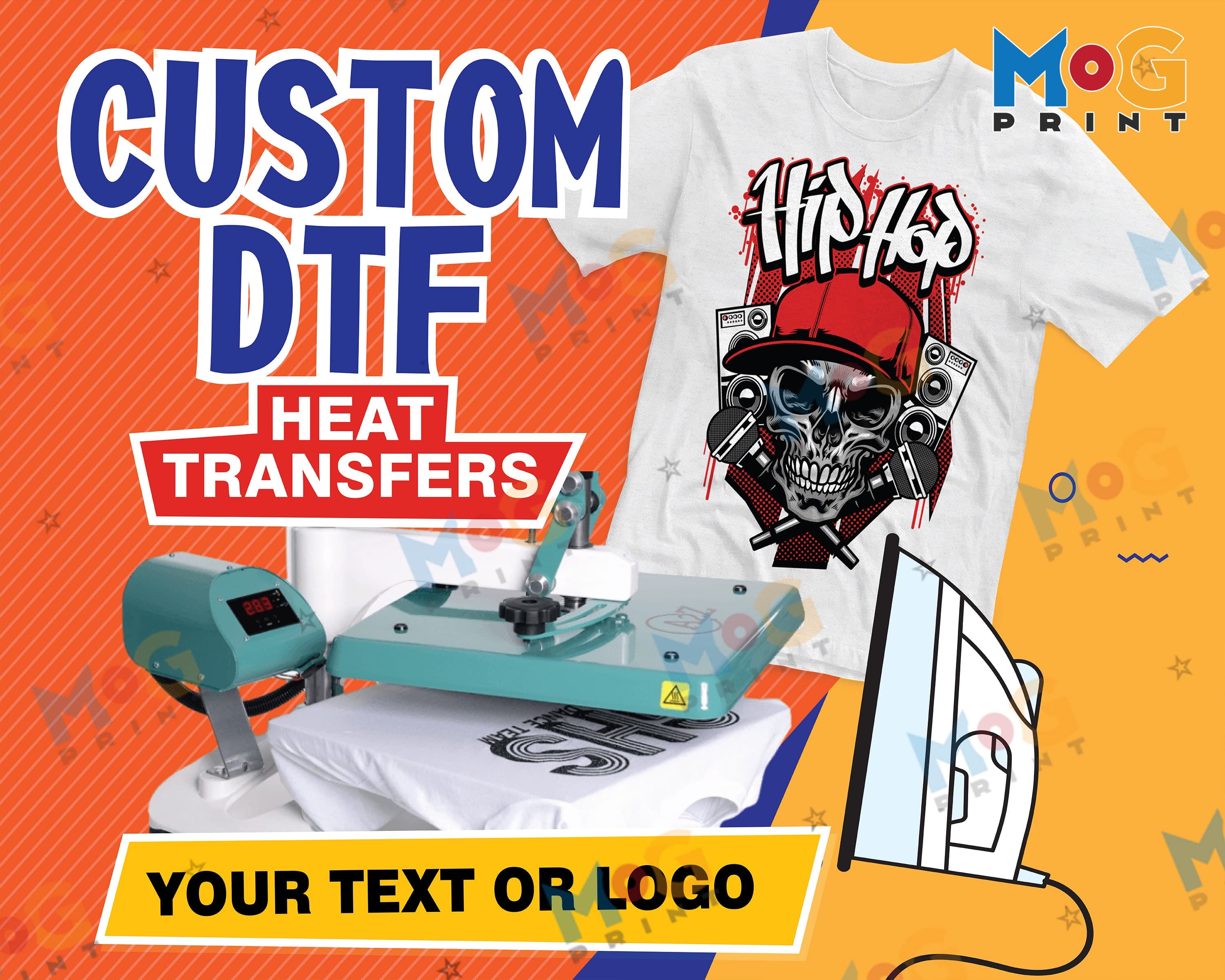 Custom DTF Heat Transfers, Ready To Press Heat Transfer, DIY Heat Stickers, Ready to Apply Your Custom Design Print, Iron on Vinyl Name Logo