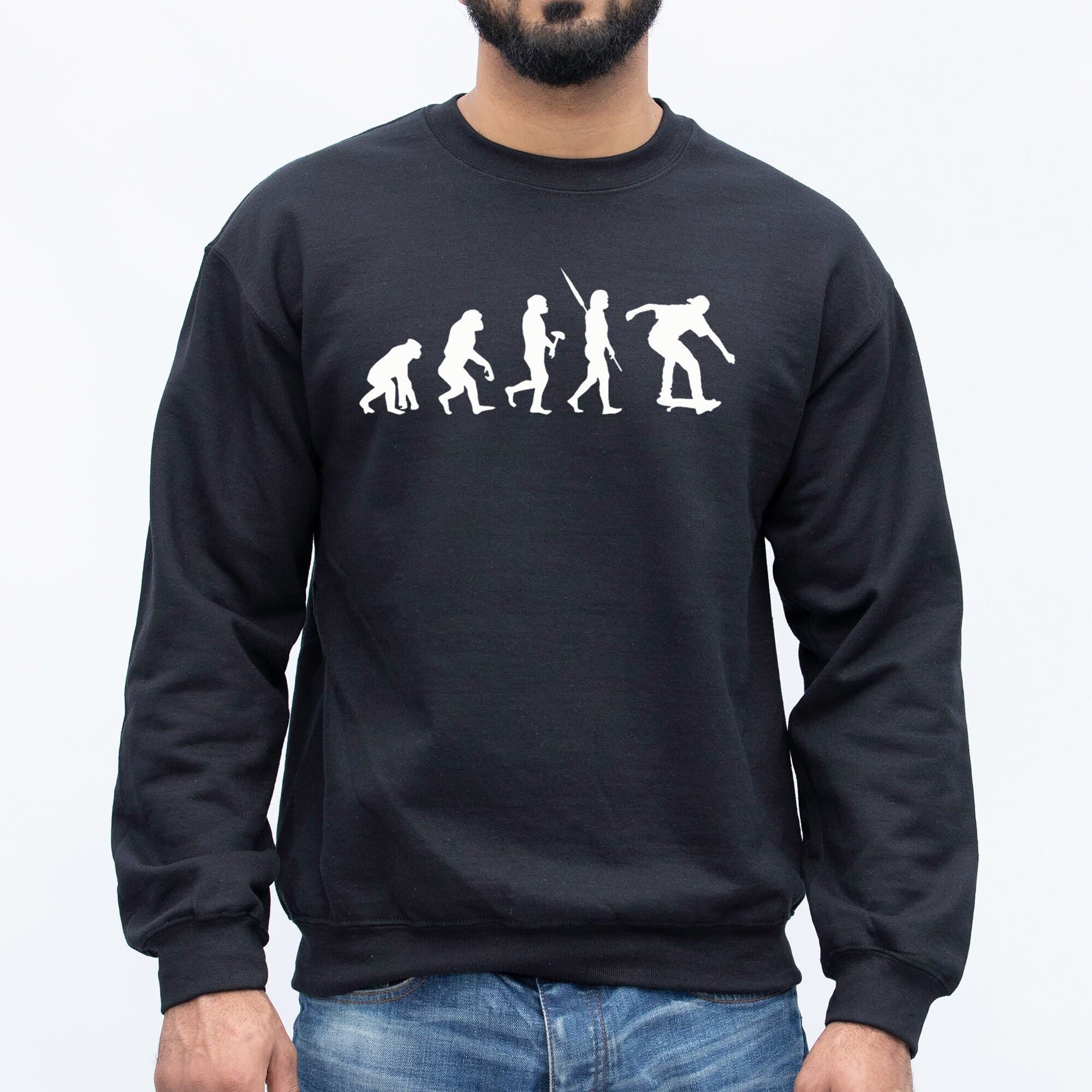 Skateboarding Evolution Printed Sweatshirt, Funny Skateboarder Sweater, Sports Unisex Skateboard Jumper, Skateboarding Gifts for Him Her