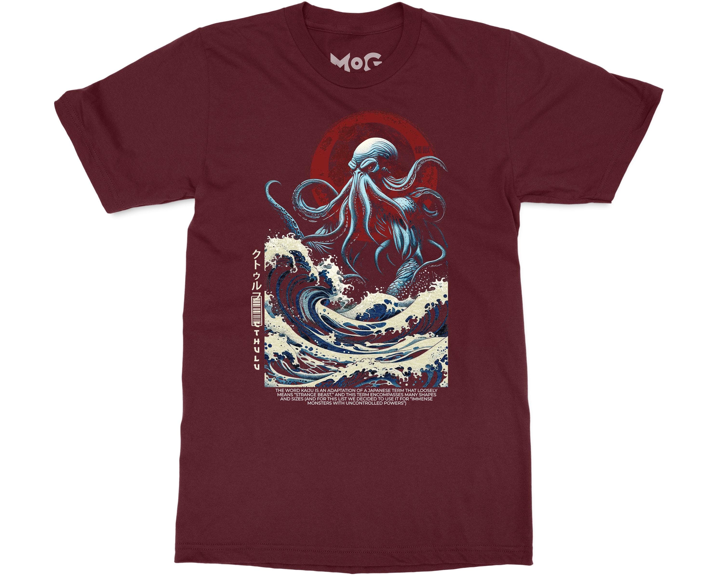 Cthulhu Mythic Octopus Monster T-shirt, Gothic Horror HP Lovecraft Tee, Japanese Hokusai The Great Wave Scary Tentacles Beast Unisex Shirt - image 3
