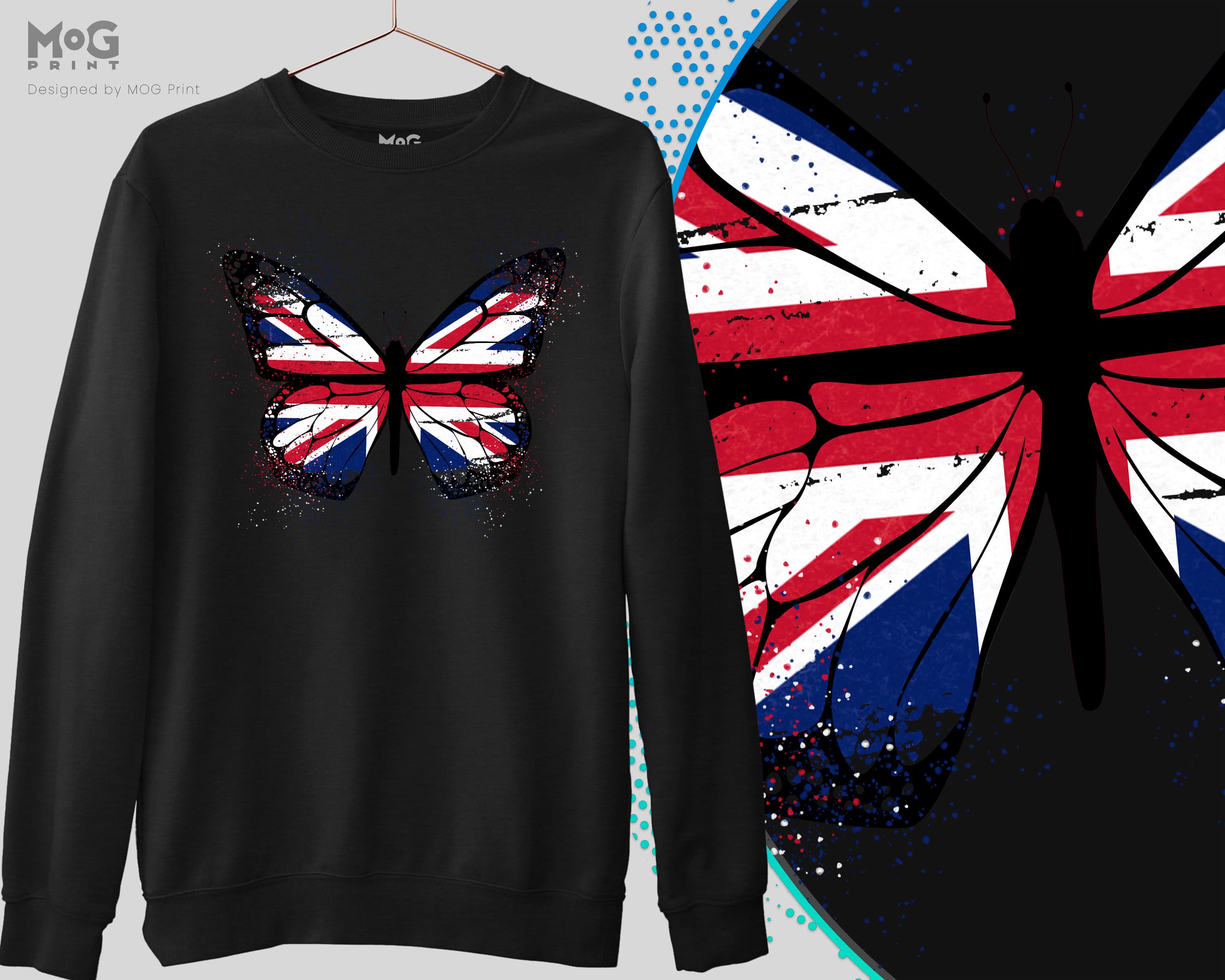 Butterfly Union Jack Flag Sweatshirt, Union Jack Jumper, Women's England London Fashion United Kingdom Sweater, Great Britain Ladies Jumper - image 3