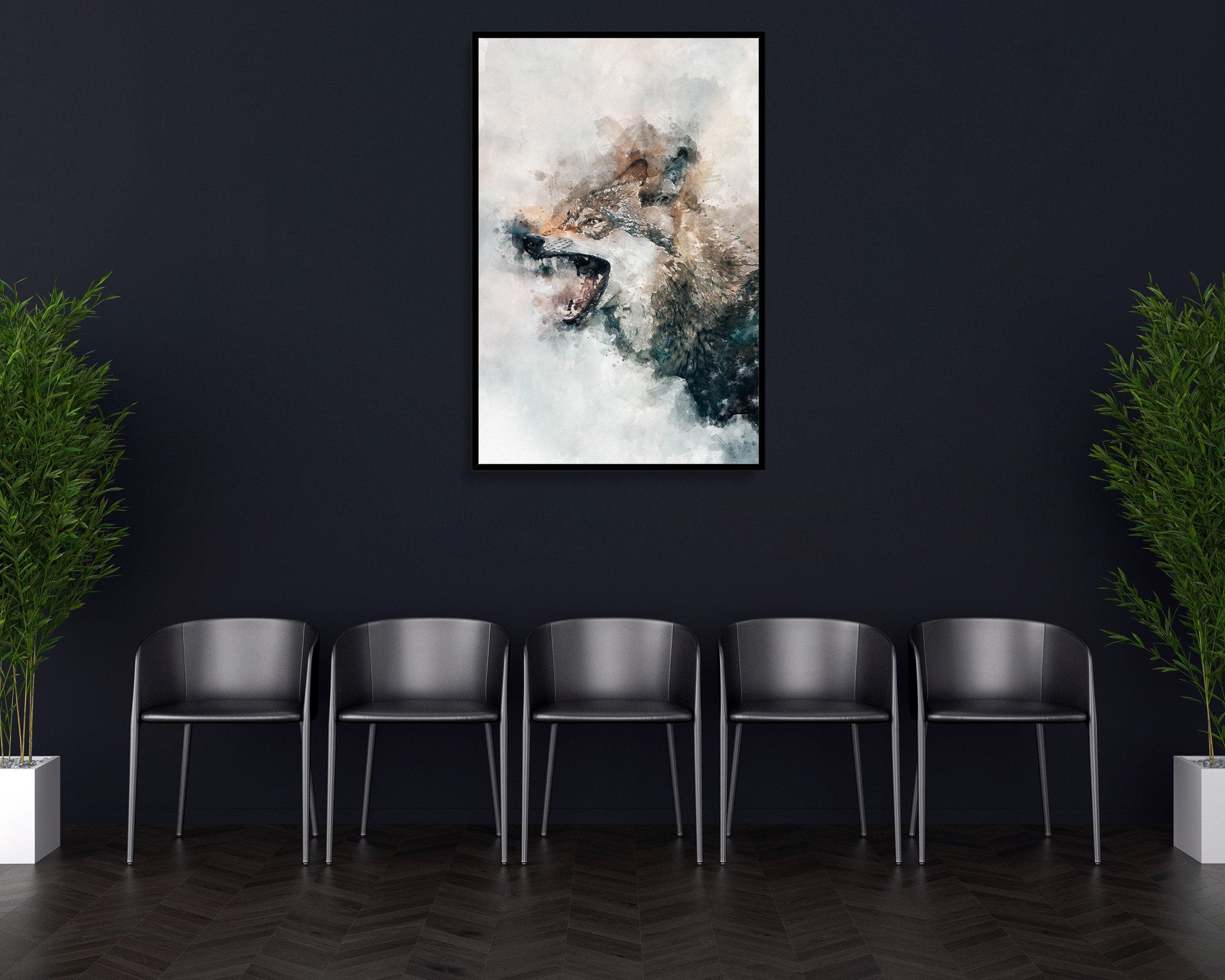 Grey wolf poster water art styled alpha fangs large wall art perfect gift home decor | premium quality | animal poster print from a4 - a0 - image 2