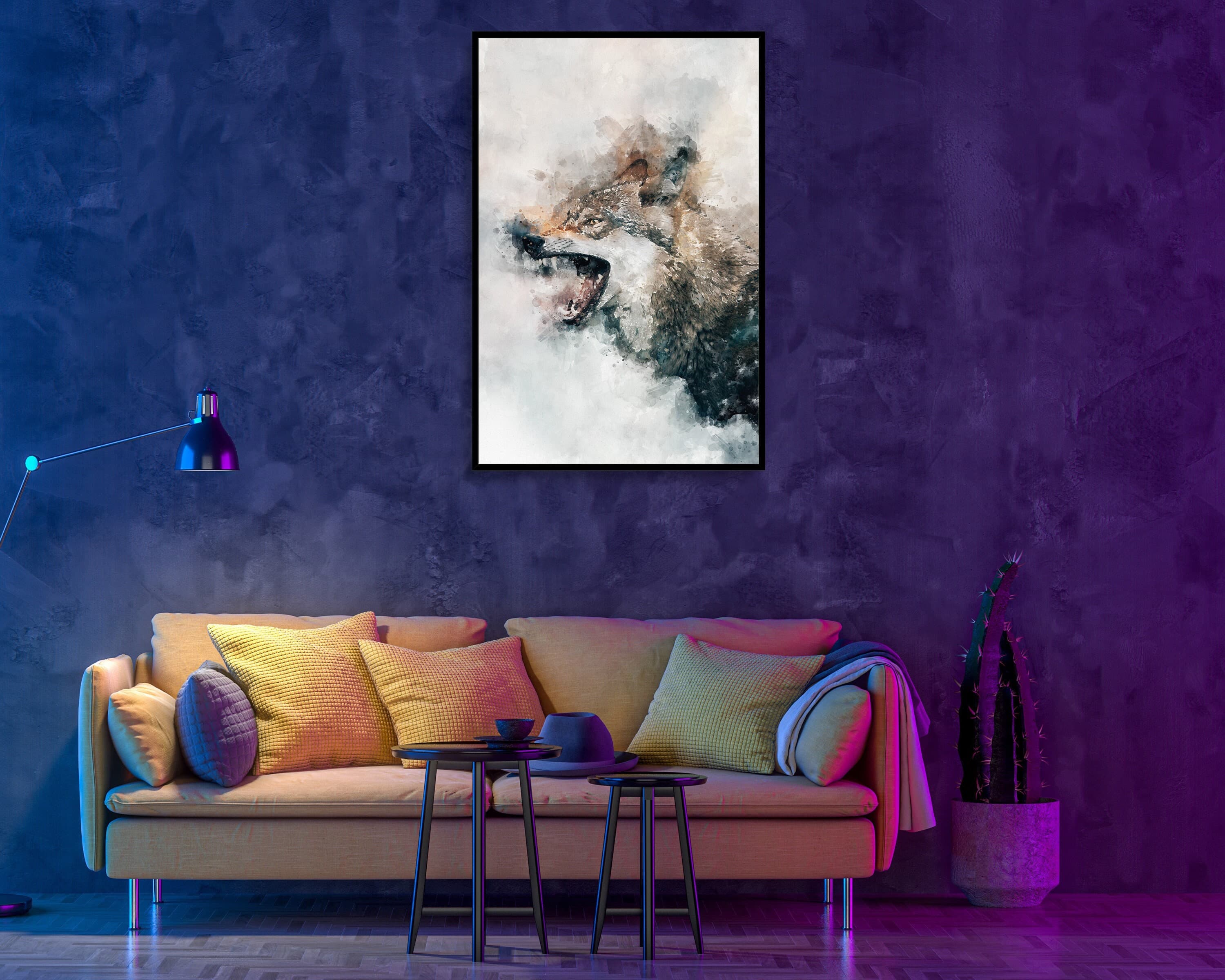 Grey wolf poster water art styled alpha fangs large wall art perfect gift home decor | premium quality | animal poster print from a4 - a0 - image 3