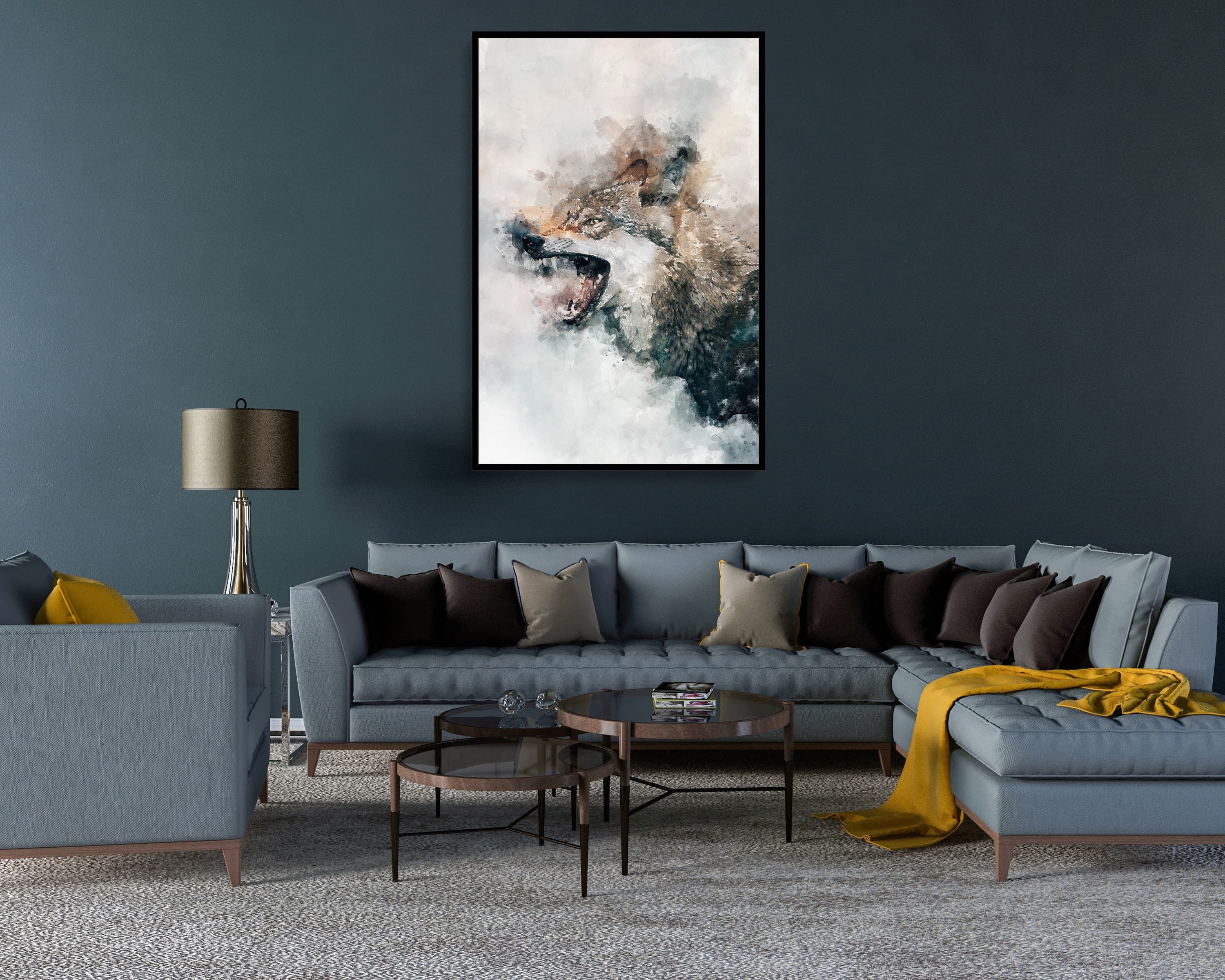 Grey wolf poster water art styled alpha fangs large wall art perfect gift home decor | premium quality | animal poster print from a4 - a0 - image 5