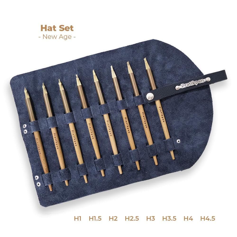 Personalized Arabic Hat Calligraphy Pen Set Wooden Handles Steel Nibs Leather Case