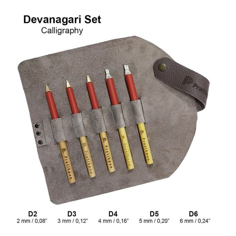 Personalized Devanagari Calligraphy Pen Set Steel Nibs Wooden Handles Leather Case