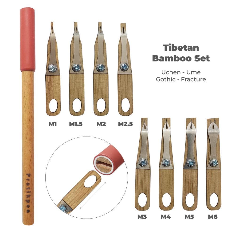 Personalized Tibetan Bamboo Calligraphy Nib Set – Uchen, Ume & Gothic Writing