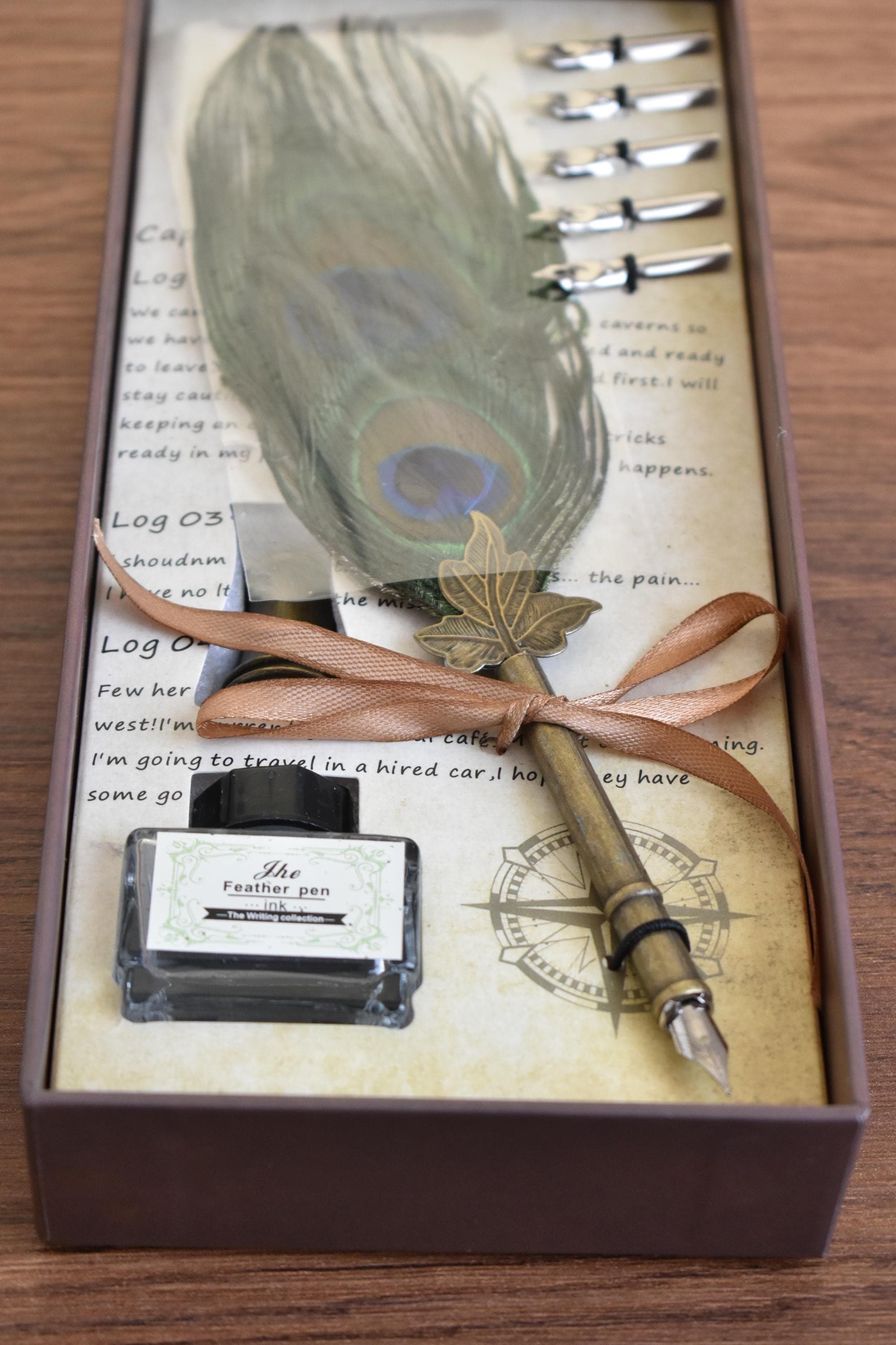 Personalized Peacock Feather Calligraphy Pen Set – Writing Gift with Ink - image 5