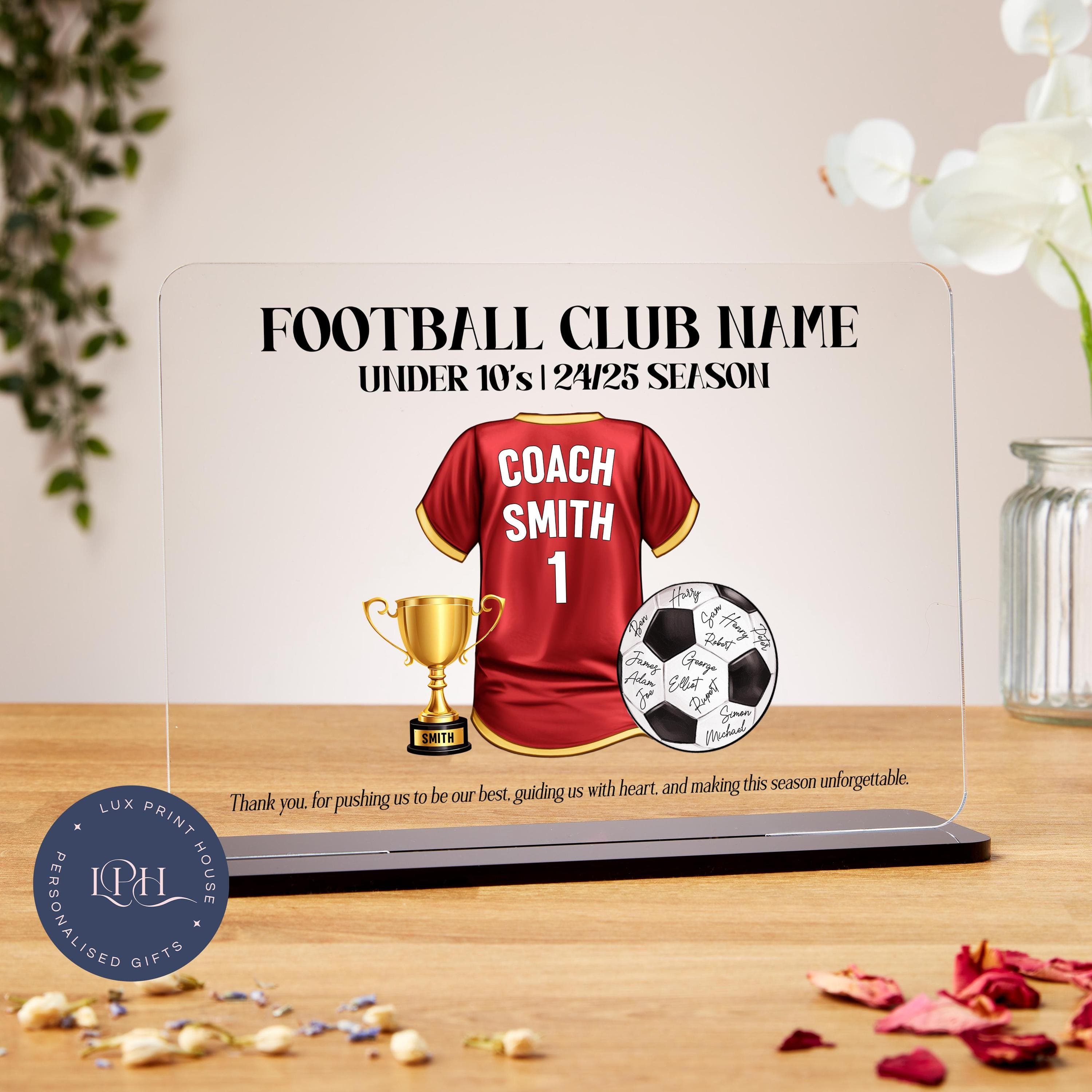 Personalised football coach gift, football manager gift, sports team gift, thank you coach, end of season acrylic plaque, coach appreciation