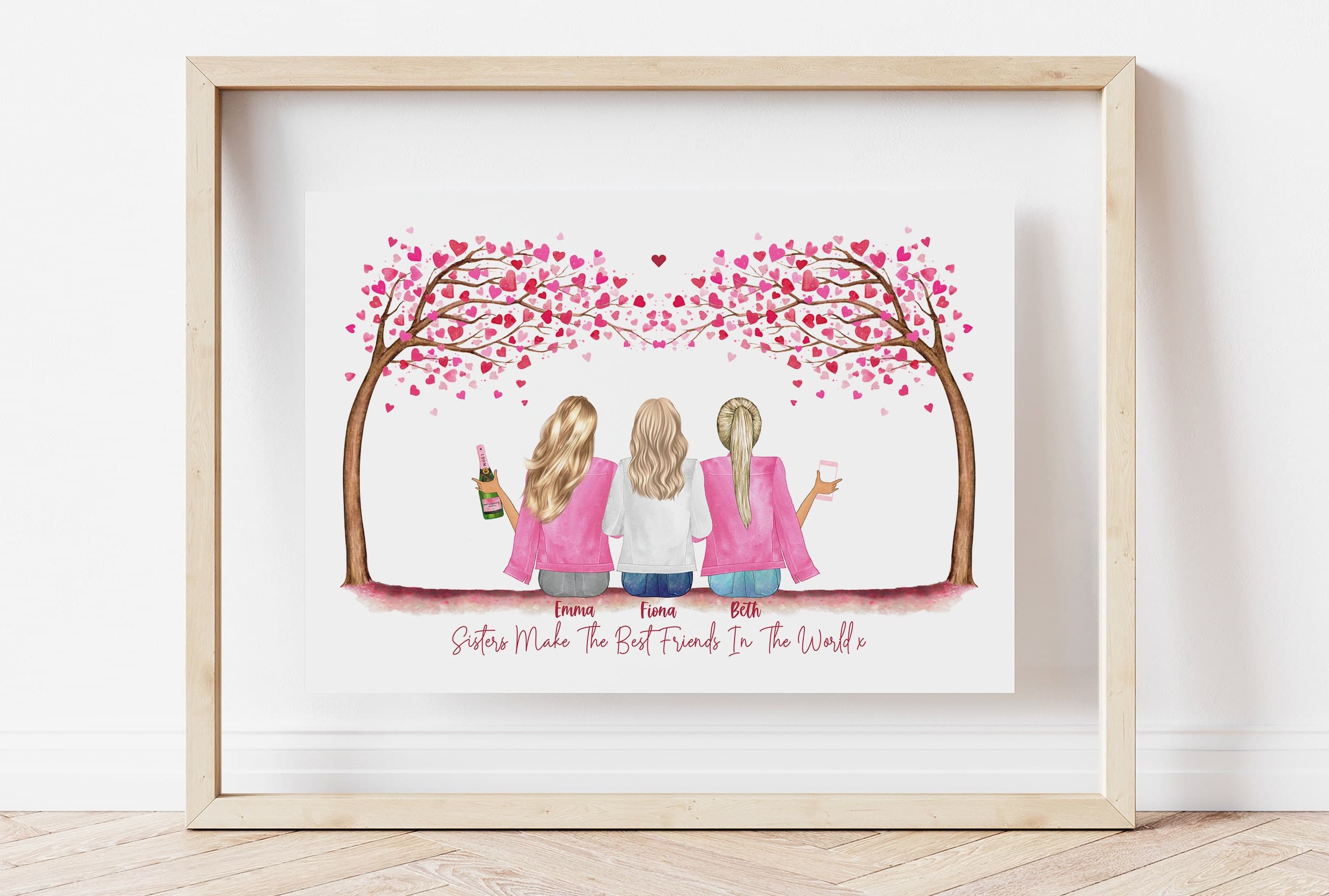 Sister print, three sisters, sister gift, sister birthday gift, 3 sisters, personalised gift for a sister, personalised print, sibling print - image 3