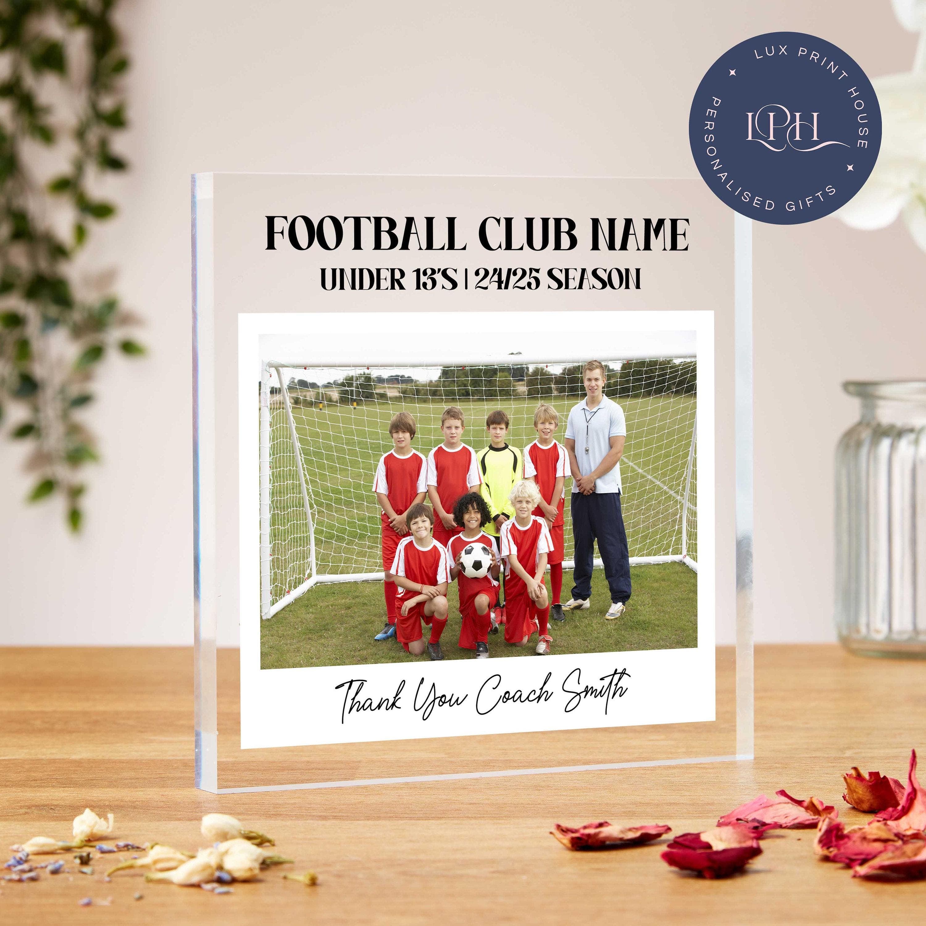 Football team gifts, acrylic block, sports team, football manager gift, thank you coach, football photo, end of season, coach appreciation