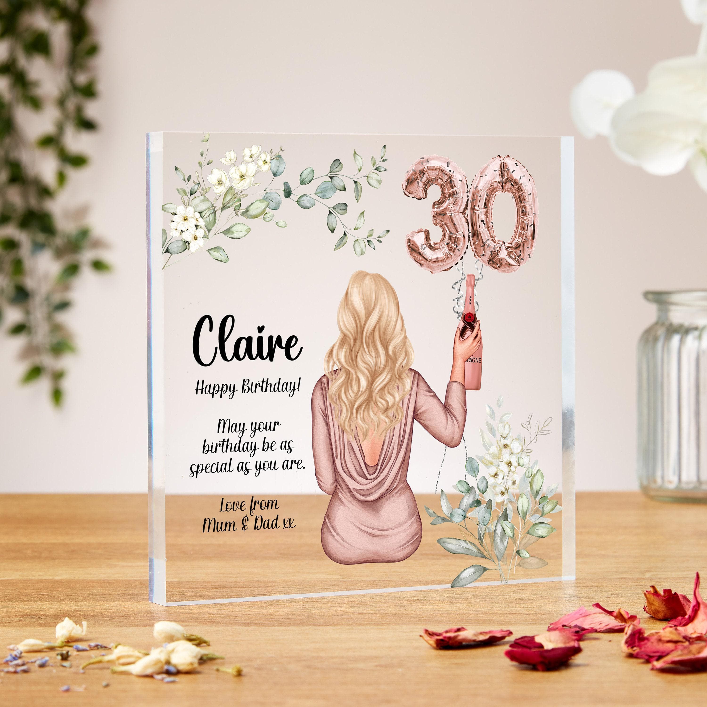 30th birthday gift for her, ANY AGE, acrylic block, 30th, 18th, 21st, daughter birthday, granddaughter, cousin, wife, girlfriend, sister