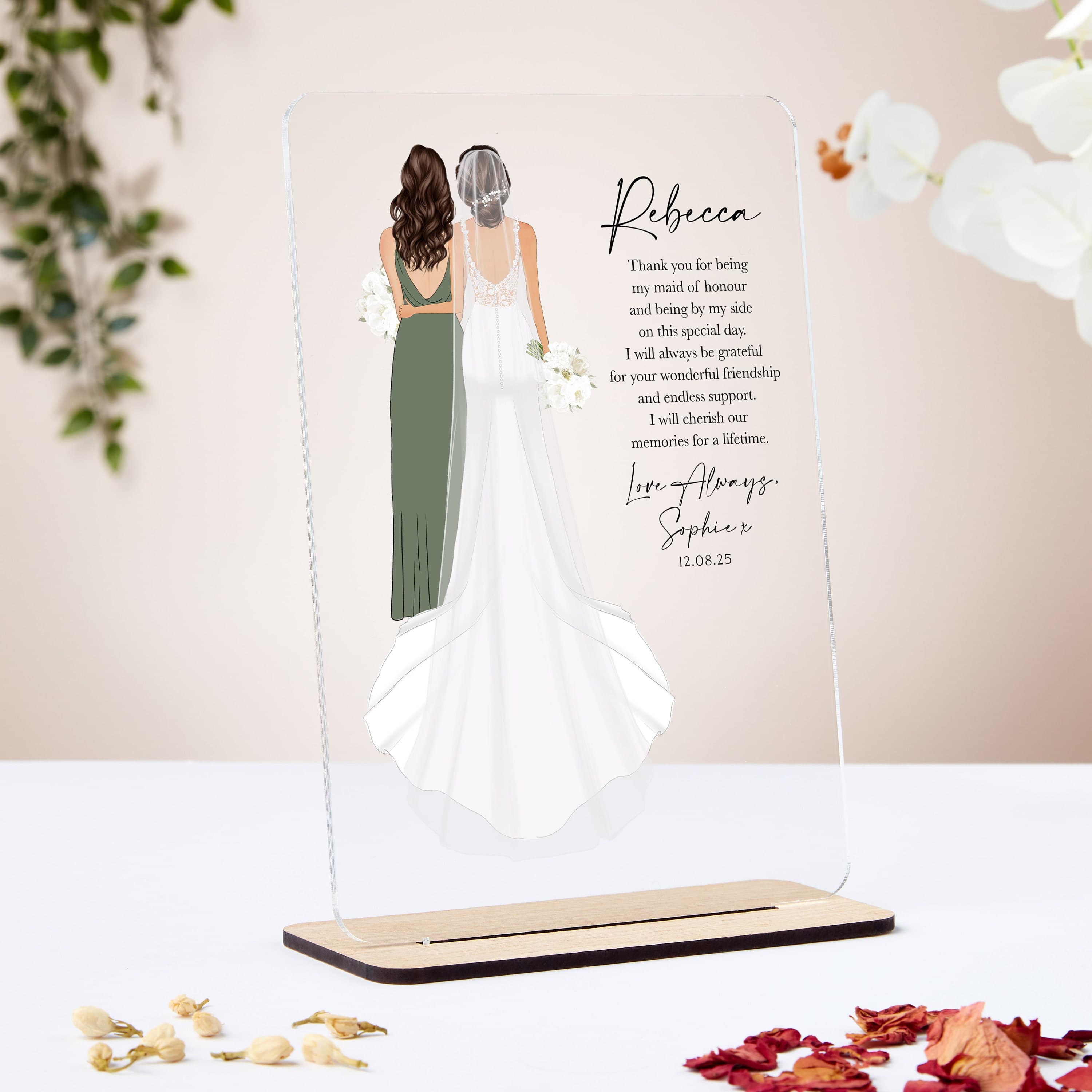 Maid of honour acrylic plaque, gift for sister of the bride, bridesmaid thank you gift, bridesmaid proposal gift, mother of the bride gifts