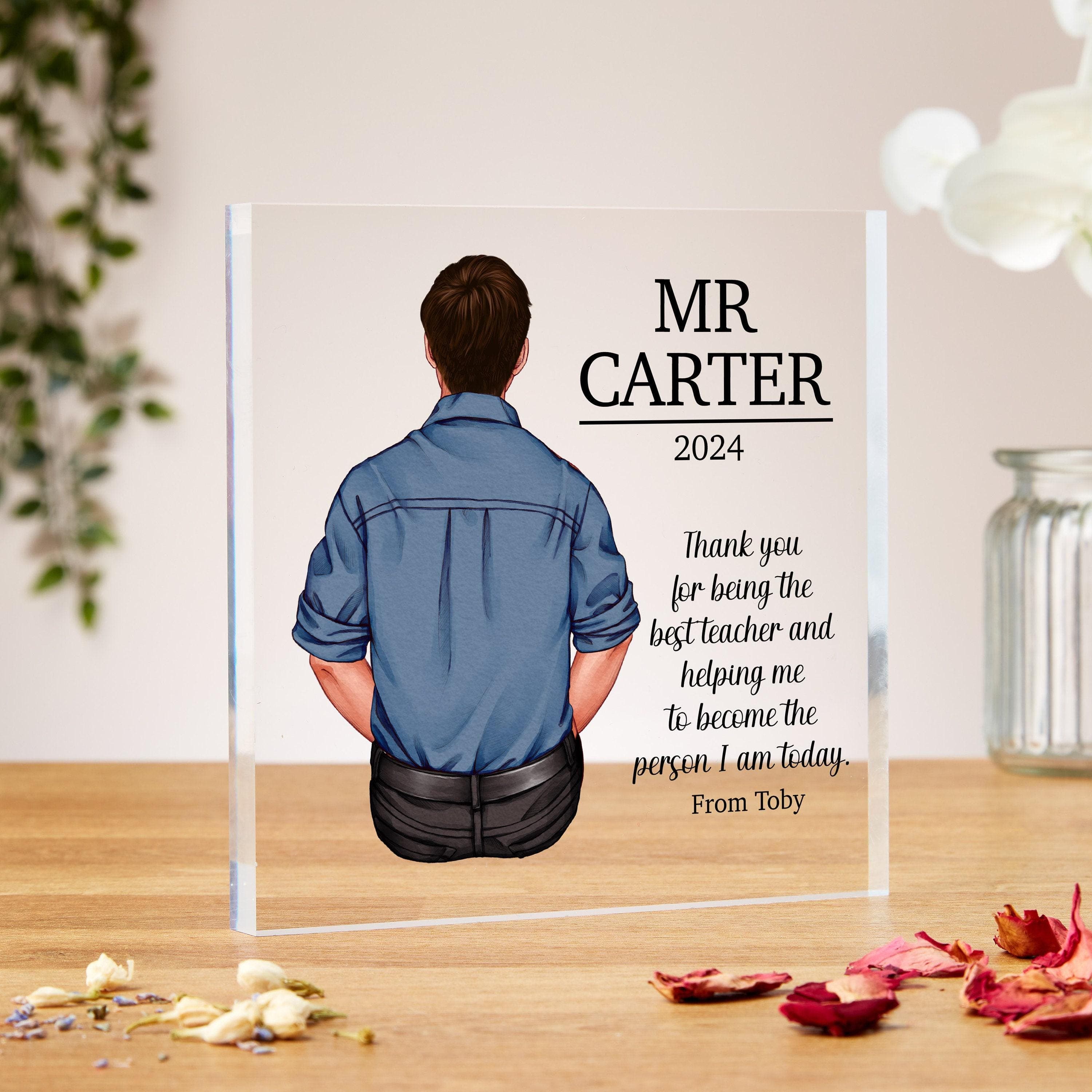 Male teacher gifts, thank you teacher acrylic block, end of year, personalised man teacher gift for him, end of term, teaching assistant
