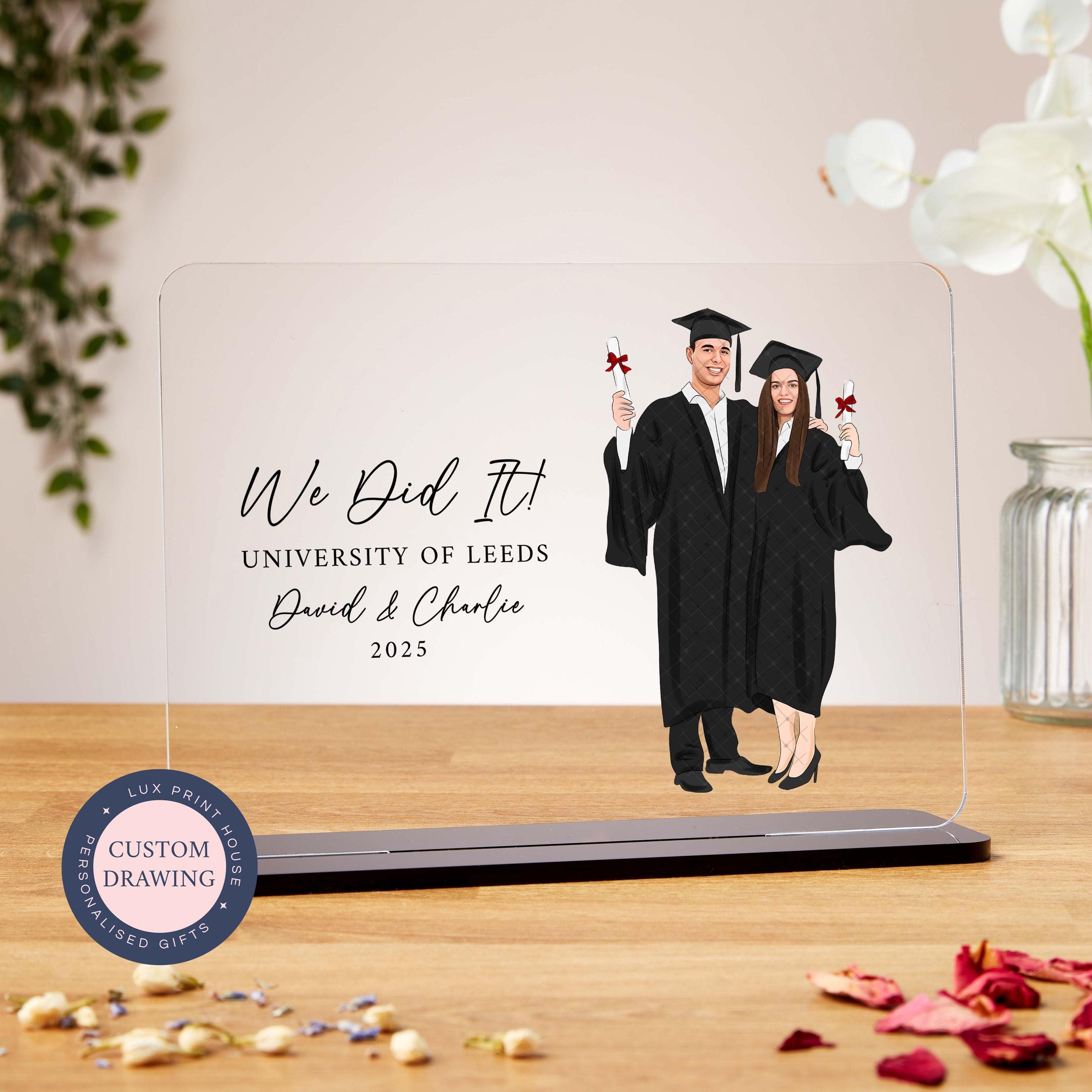 Graduation gifts, couple graduation acrylic plaque, faceless portrait, girlfriend, boyfriend, boy and girl best friend, custom illustration - image 4