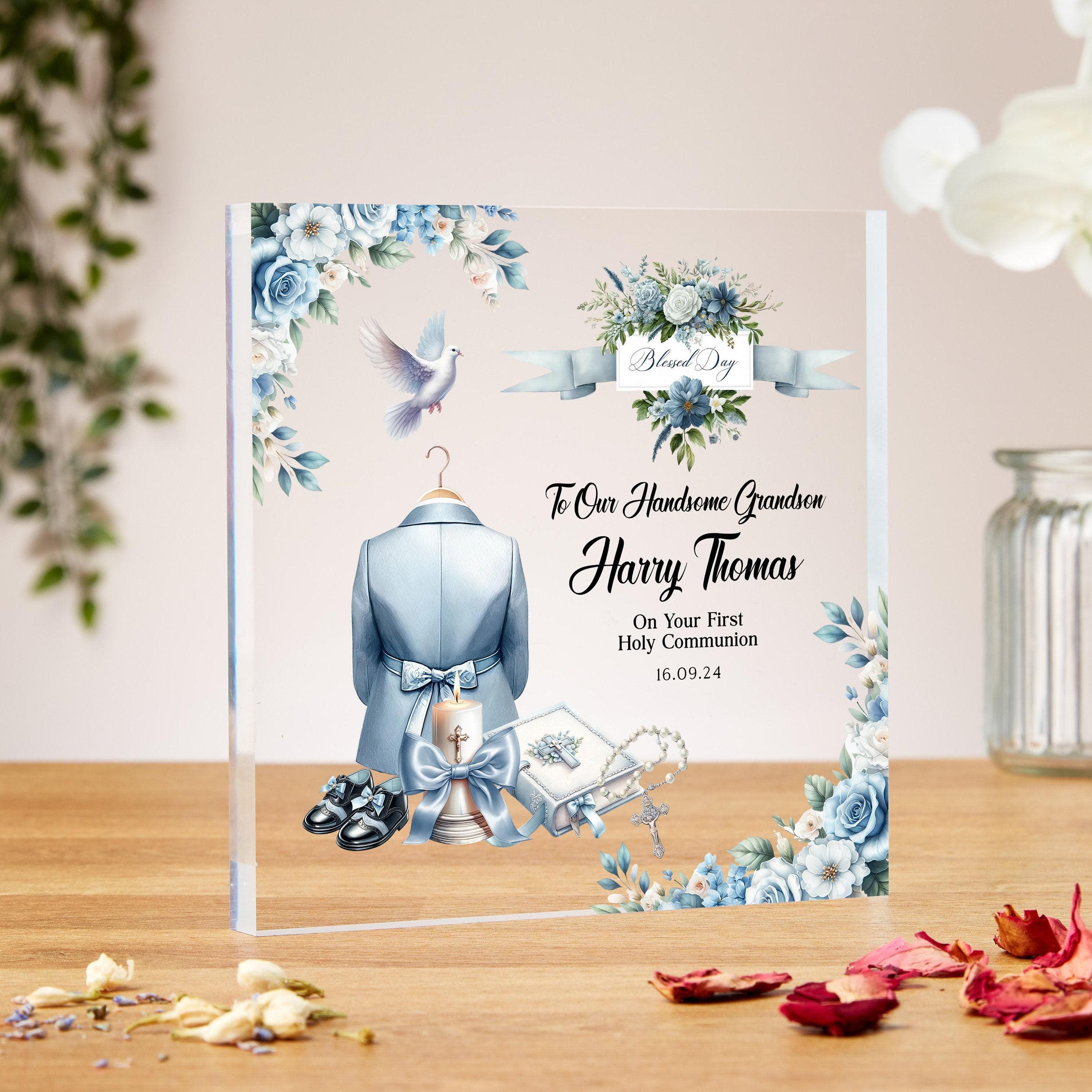 First Holy communion gifts for boys, acrylic block, Baptism Gift, grandson, son, godson, christening gifts, brother, nephew, keepsake gift