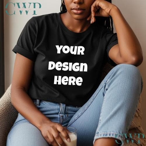 Black Comfort Colors C1717 T-Shirt Mockup | Lifestyle Boho Female Model (Digital Download)