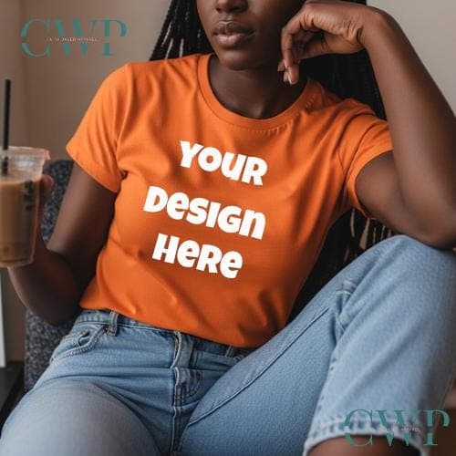 Orange Comfort Colors C1717 T-Shirt Mockup | Boho Lifestyle Female Model (Digital Download)