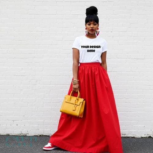 Christian T-Shirt Mockup for Faith Brands | Black Woman Neutral Outfit Mockup