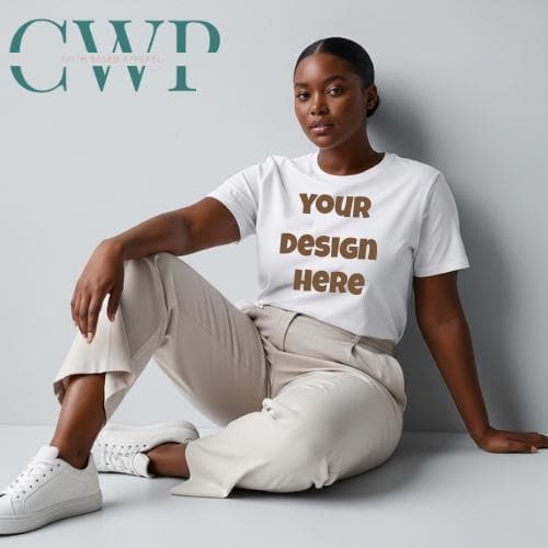 White T-Shirt Mockup | Female Model, Boho Studio Style (Digital Download)