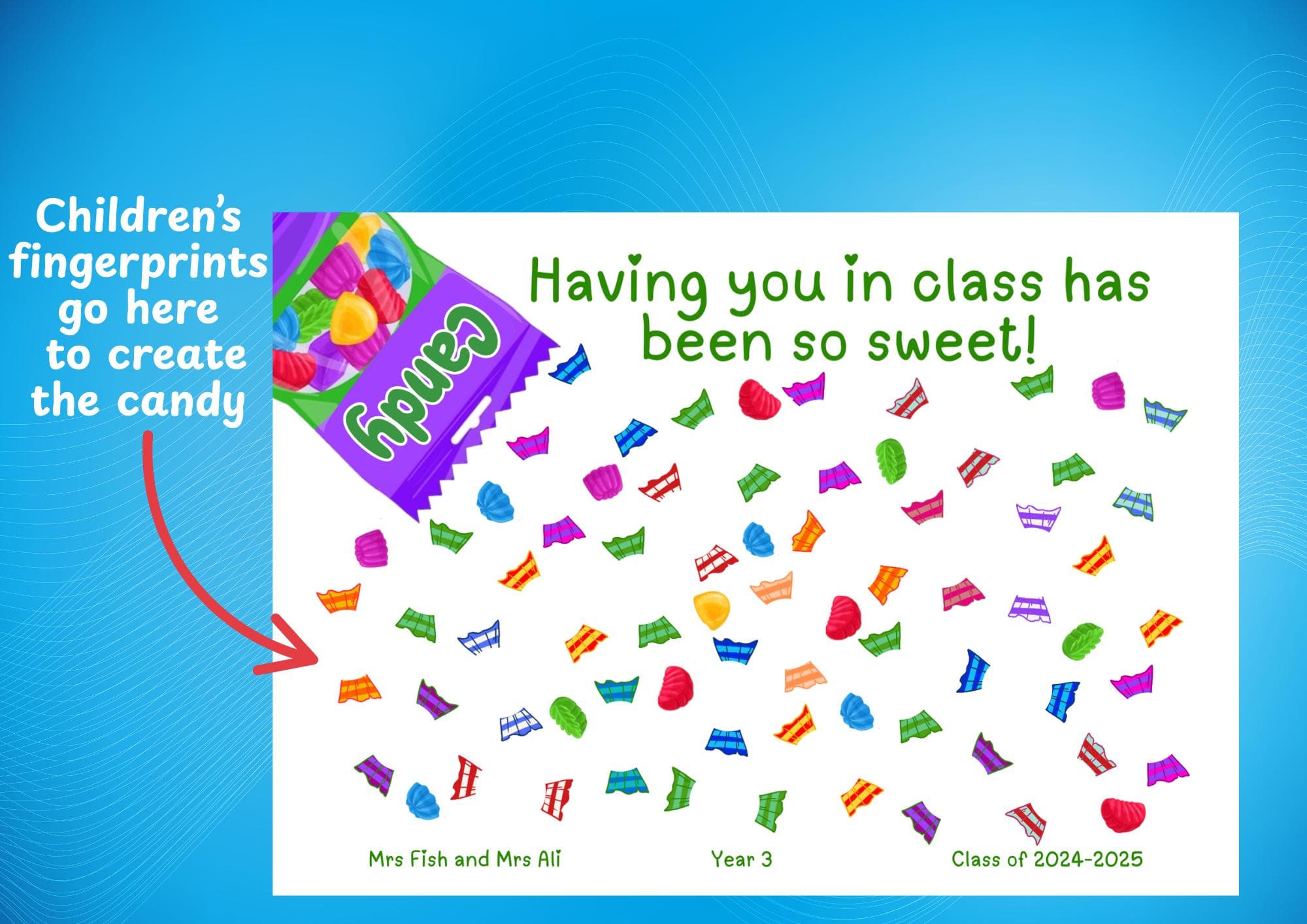 Personalised Candy Fingerprint Art: Teacher Class Gift (Digital Download) - image 3