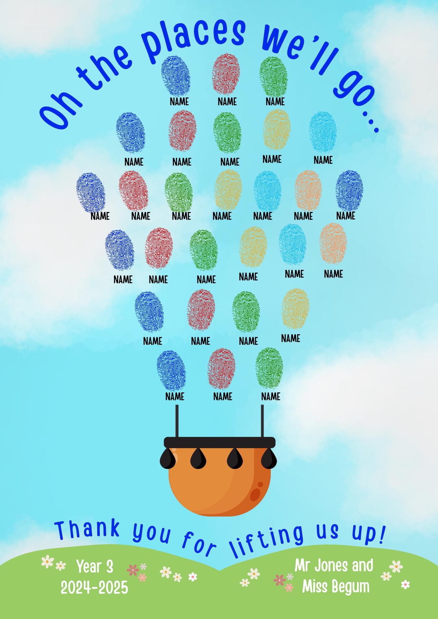 Hot Air Balloon Fingerprint Art: Teacher Class Gift (Digital Download)