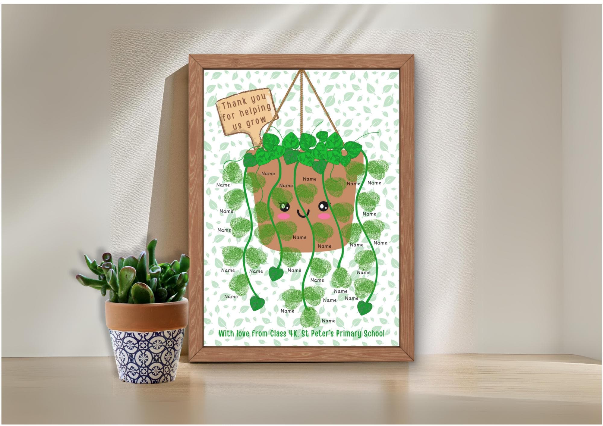 String of Hearts Fingerprint Class Gift: Personalized Teacher Keepsake (Digital Download)