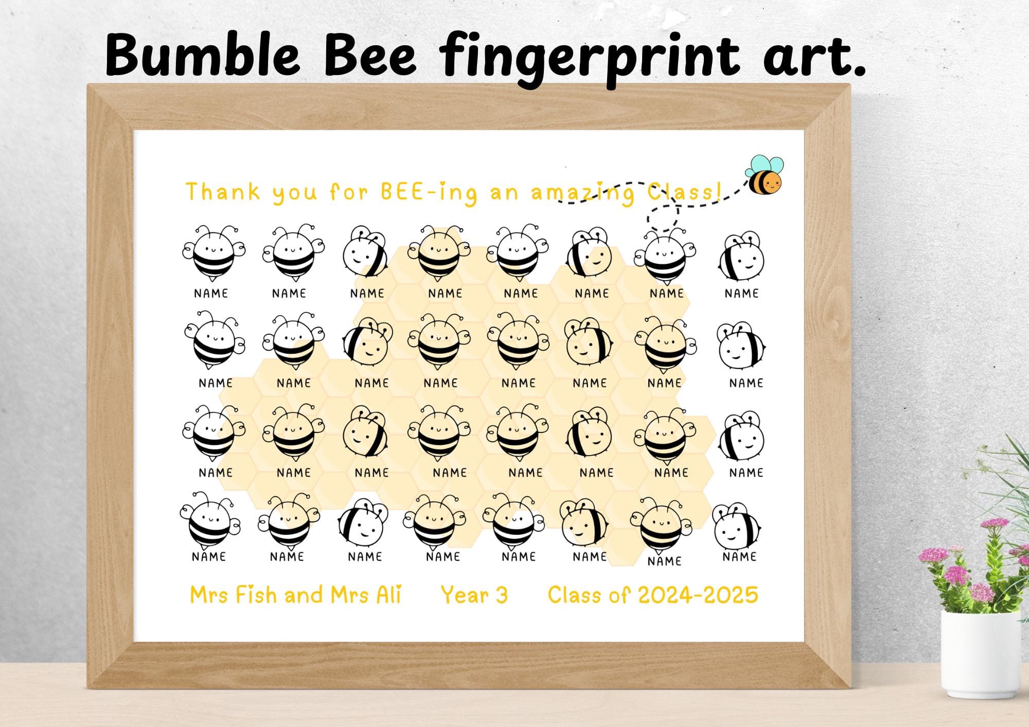Bee Fingerprint Art Class Gift: Personalized Teacher Keepsake (Digital Download)