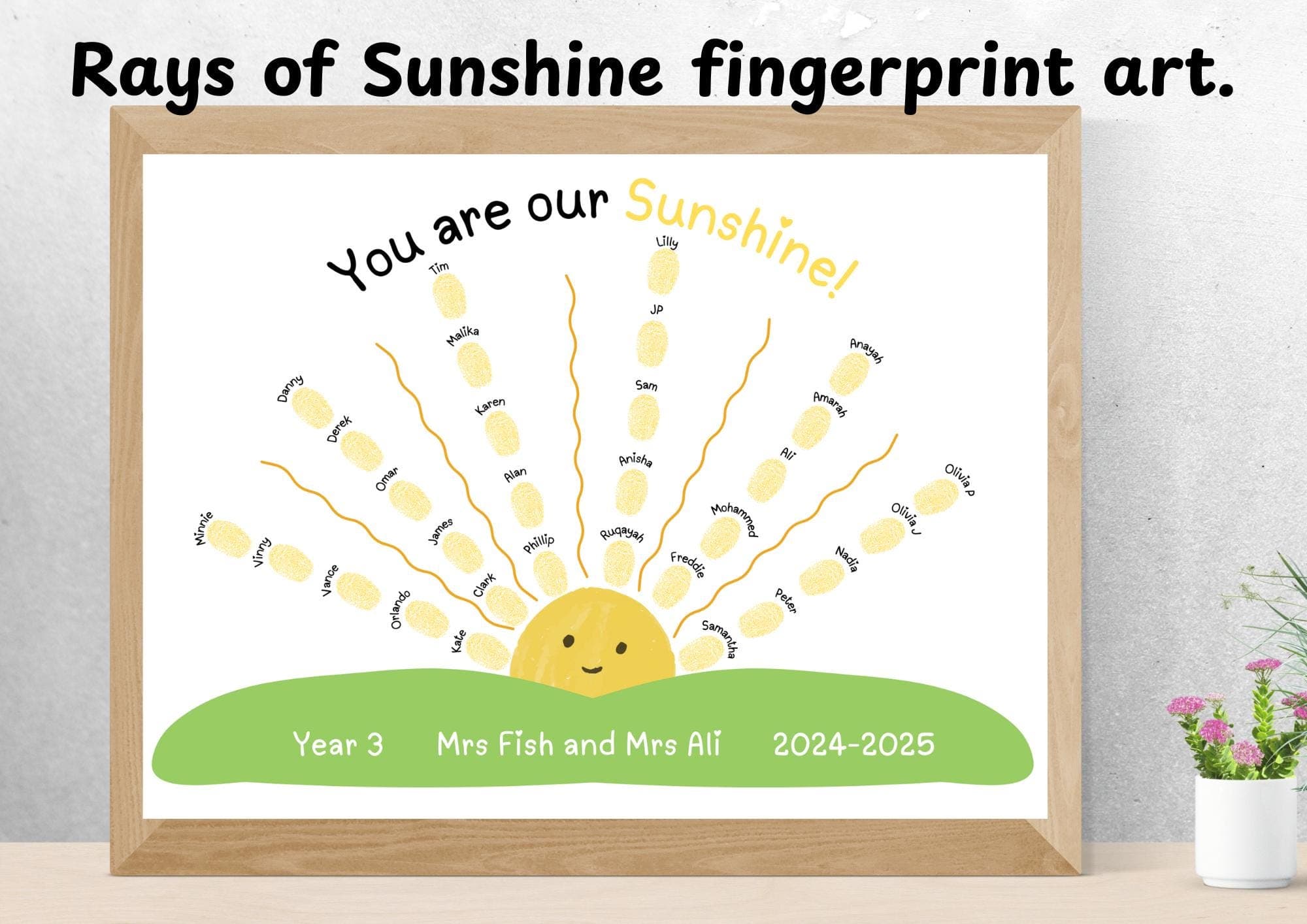 Personalised Sunshine Fingerprint Art: Teacher Class Gift (Digital Print)