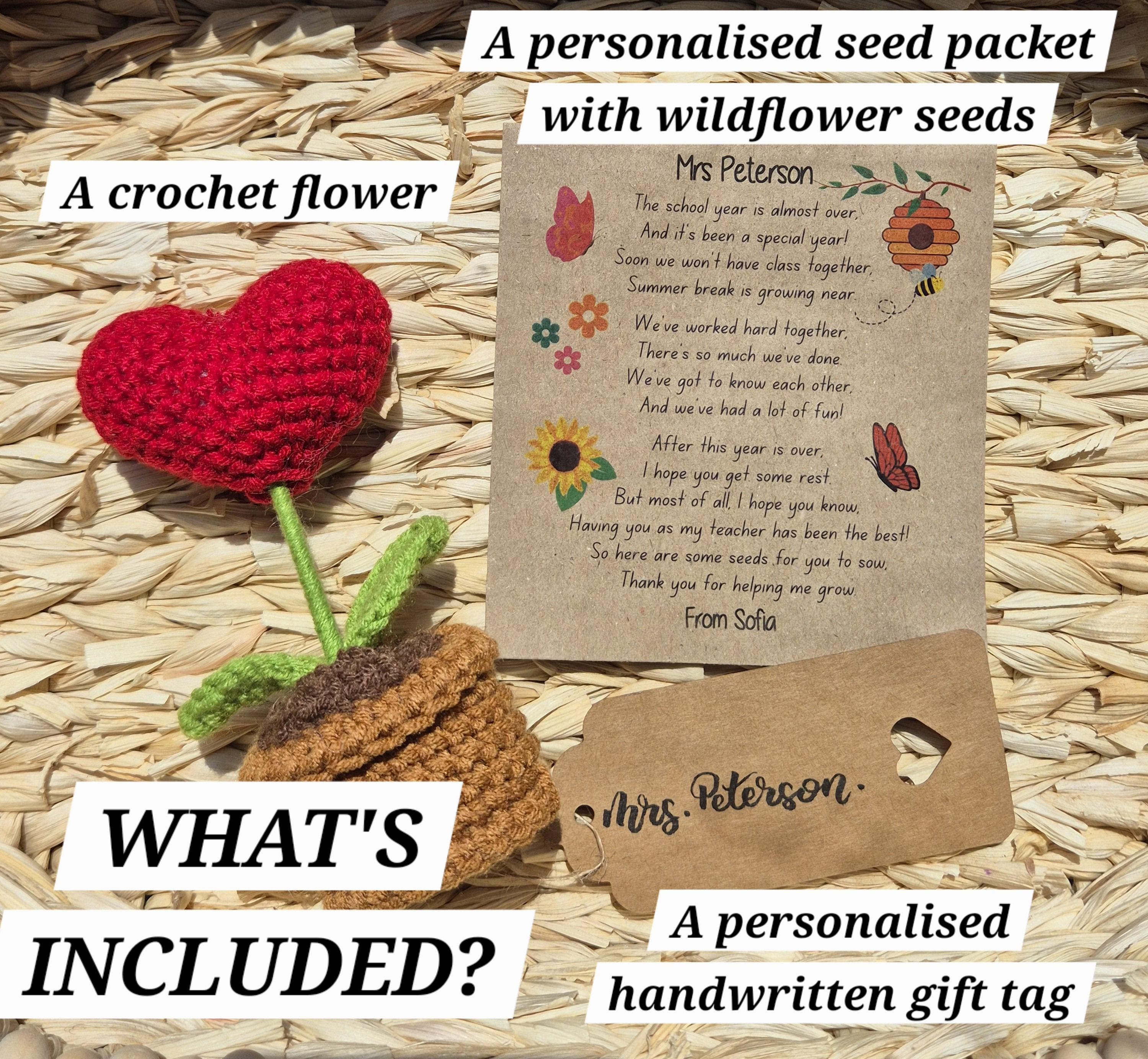 Teacher Gift | Handmade Crochet Flower with Wildflower seed Packet | End of term Teacher Gift - image 3