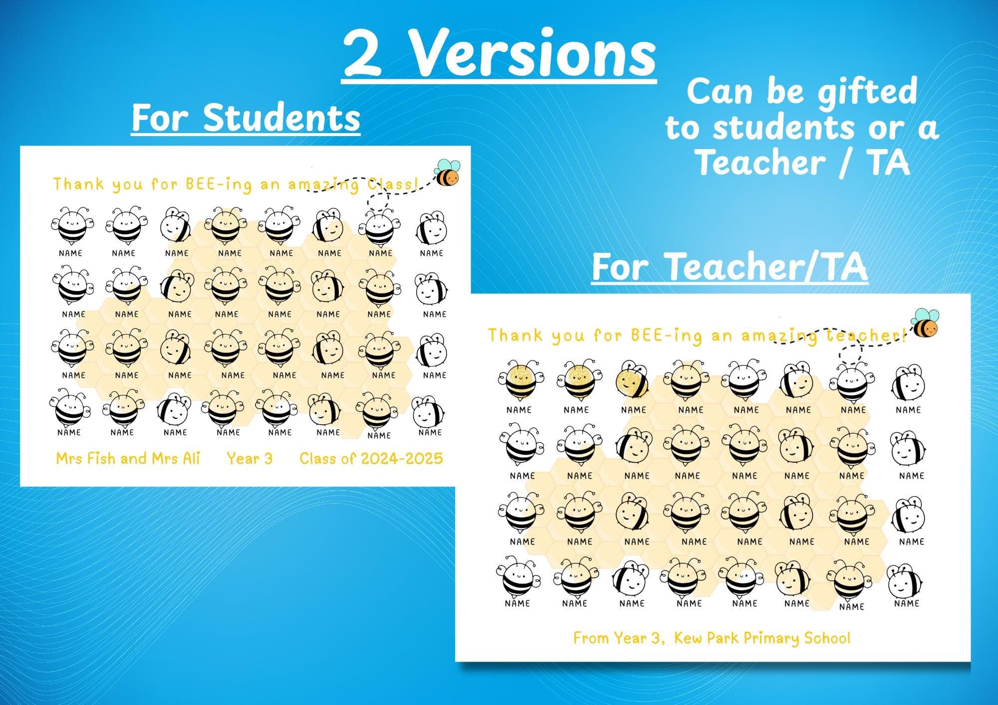 Bee Fingerprint Art Class Gift: Personalized Teacher Keepsake (Digital Download) - image 4