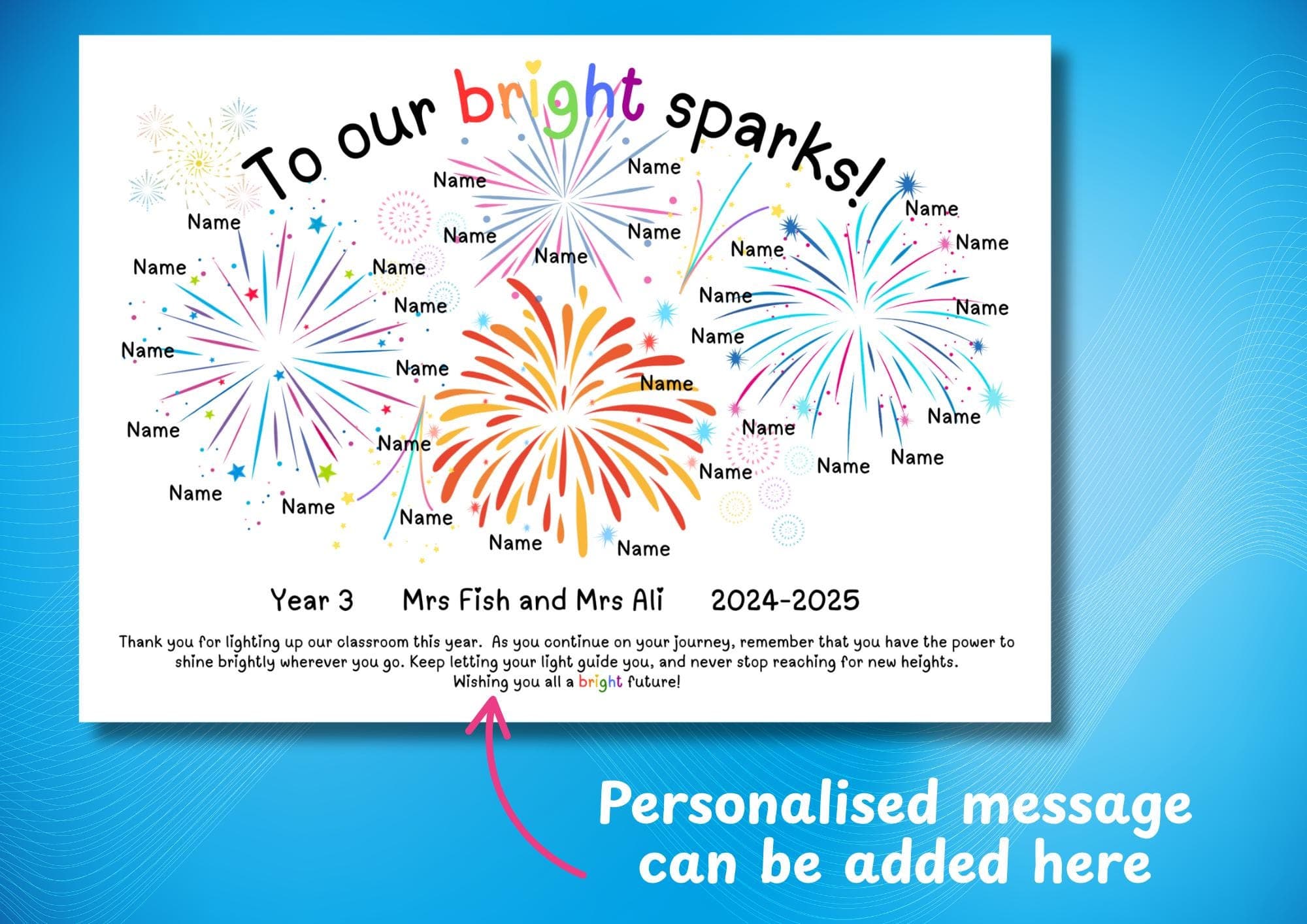 Personalized Fireworks Class Gift | Teacher Keepsake Print (Digital Download) - image 3