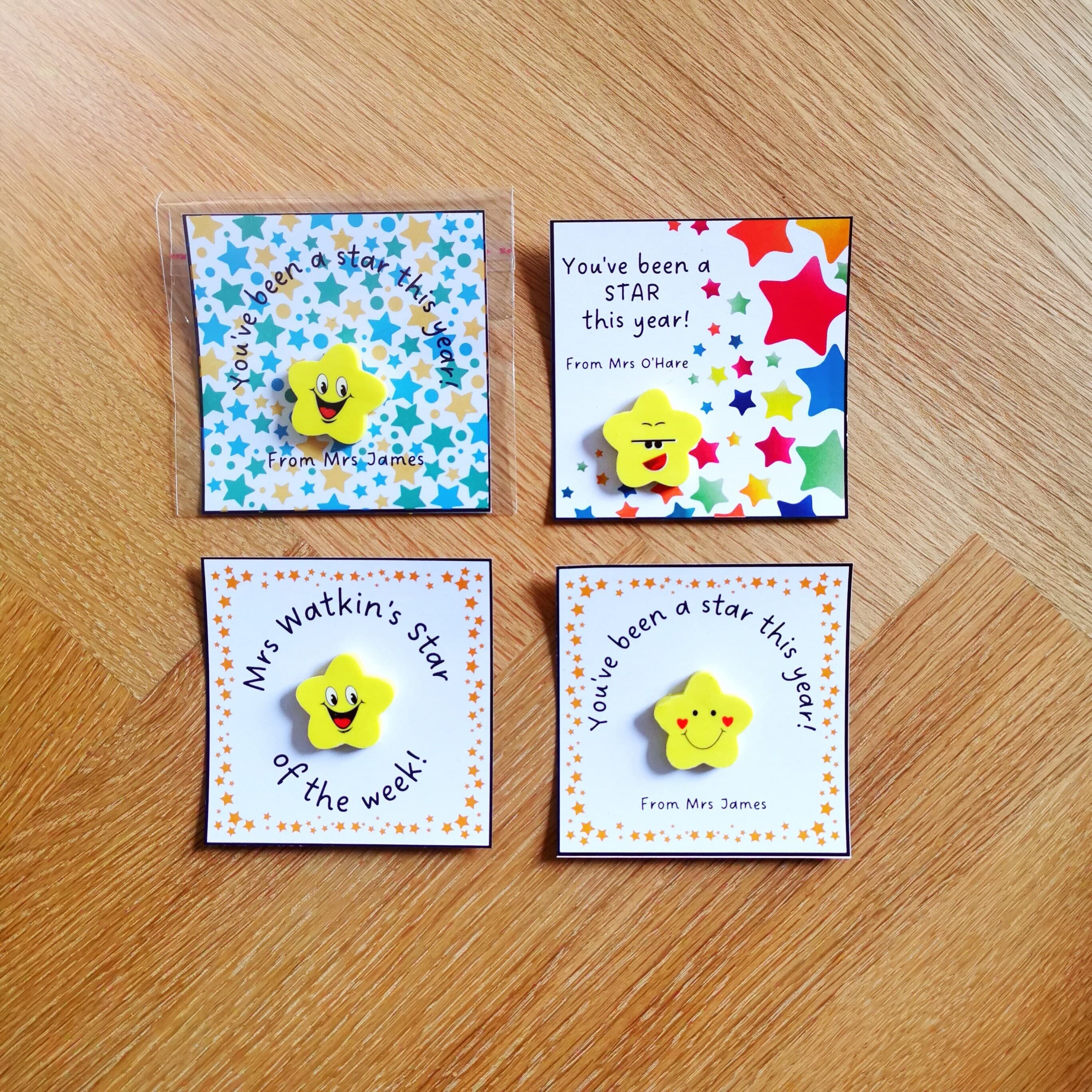 Personalized Star Eraser Gift: End of Term Student Card