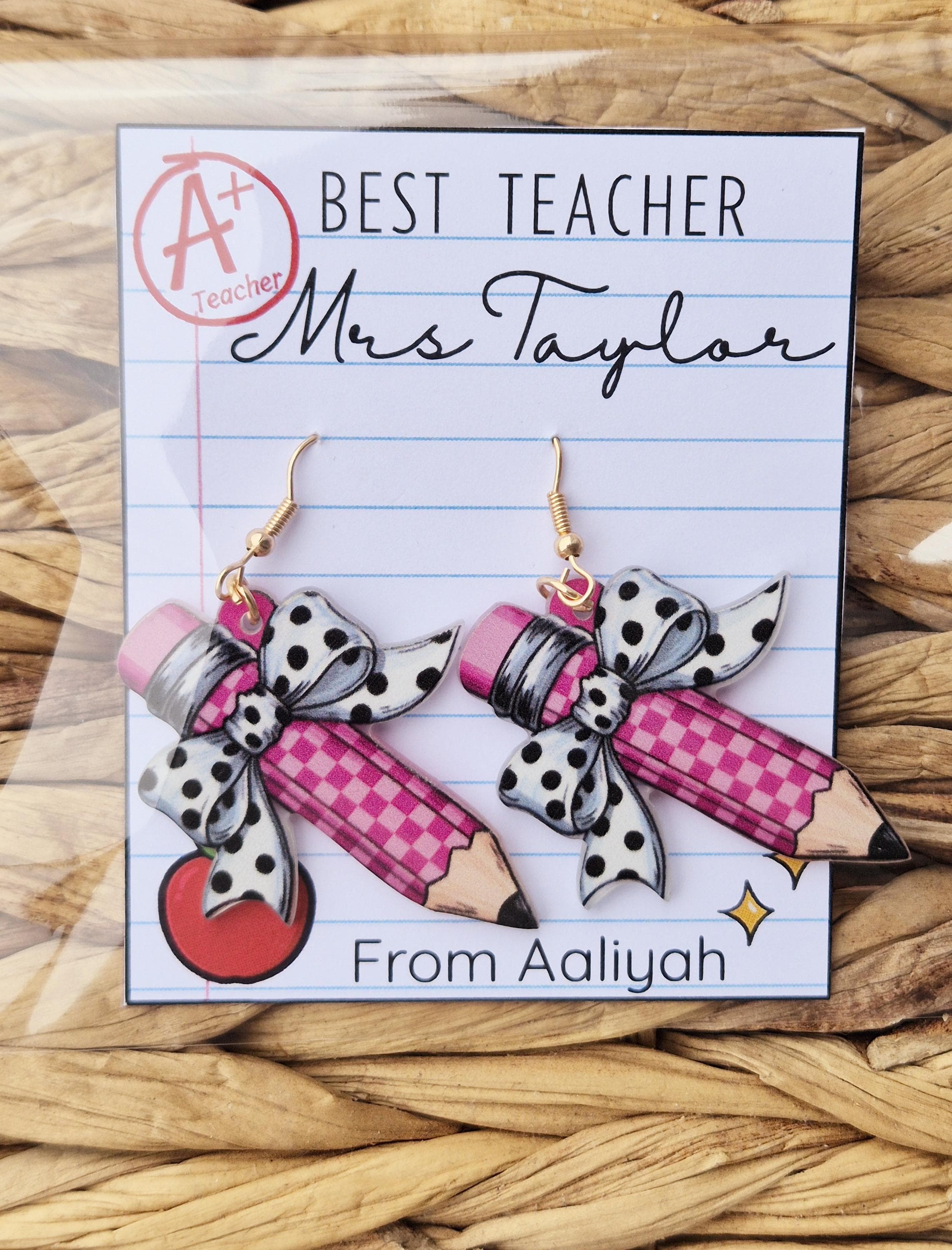 Personalized Teacher Earrings: Acrylic Pencil Design, End of Term Gift