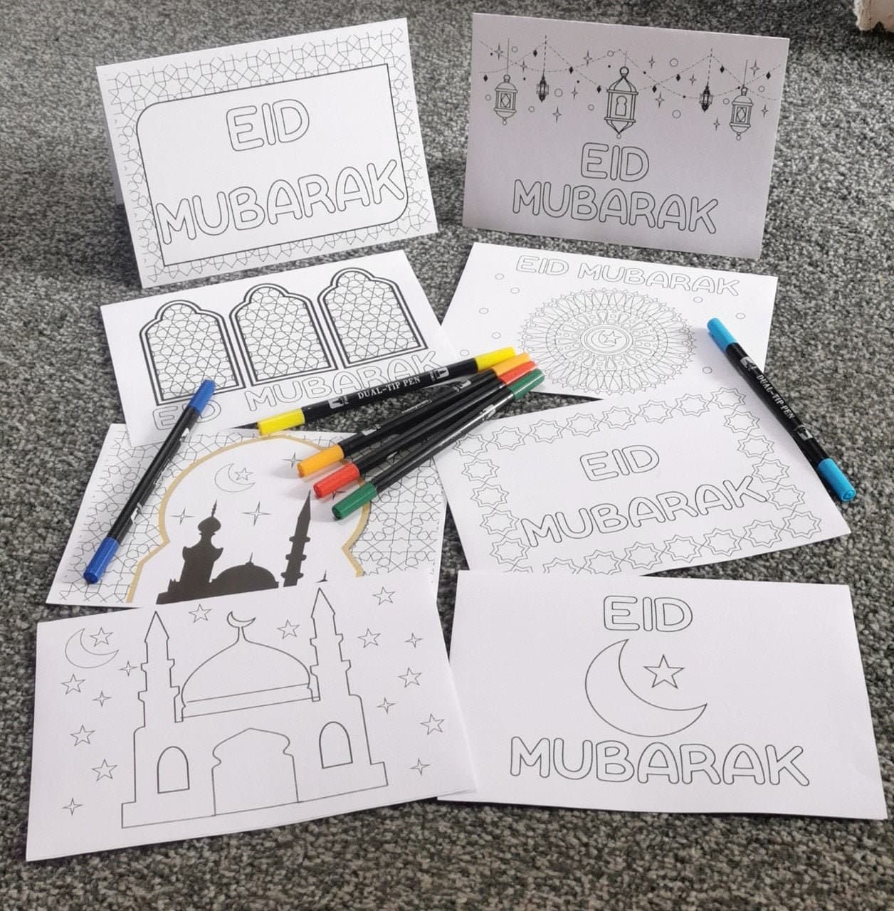 Kids Colouring Eid Cards | DIGITAL DOWNLOAD Eid Cards | Eid Colouring Pages | 8 Pack
