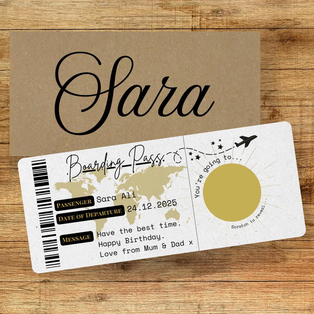 Personalised Scratch and Reveal Boarding Pass | Surprise Holiday Voucher | Destination Reveal Voucher | Surprise Holiday Ticket |