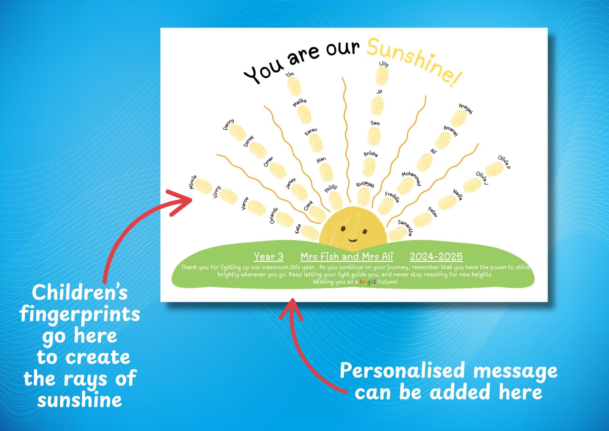 Personalised Sunshine Fingerprint Art: Teacher Class Gift (Digital Print) - image 3