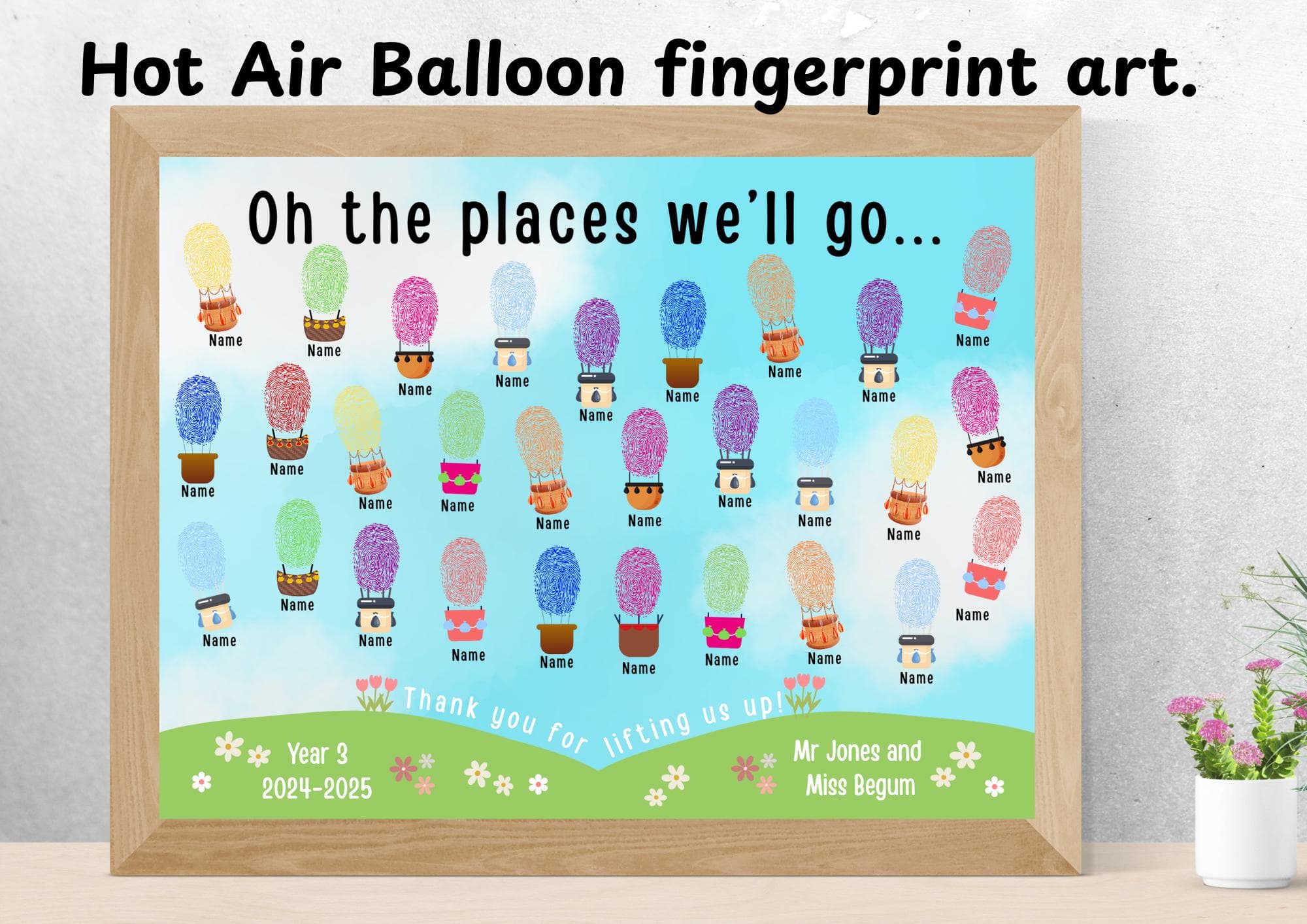 Hot Air Balloon Fingerprint Art: Teacher Class Gift (Digital Download)