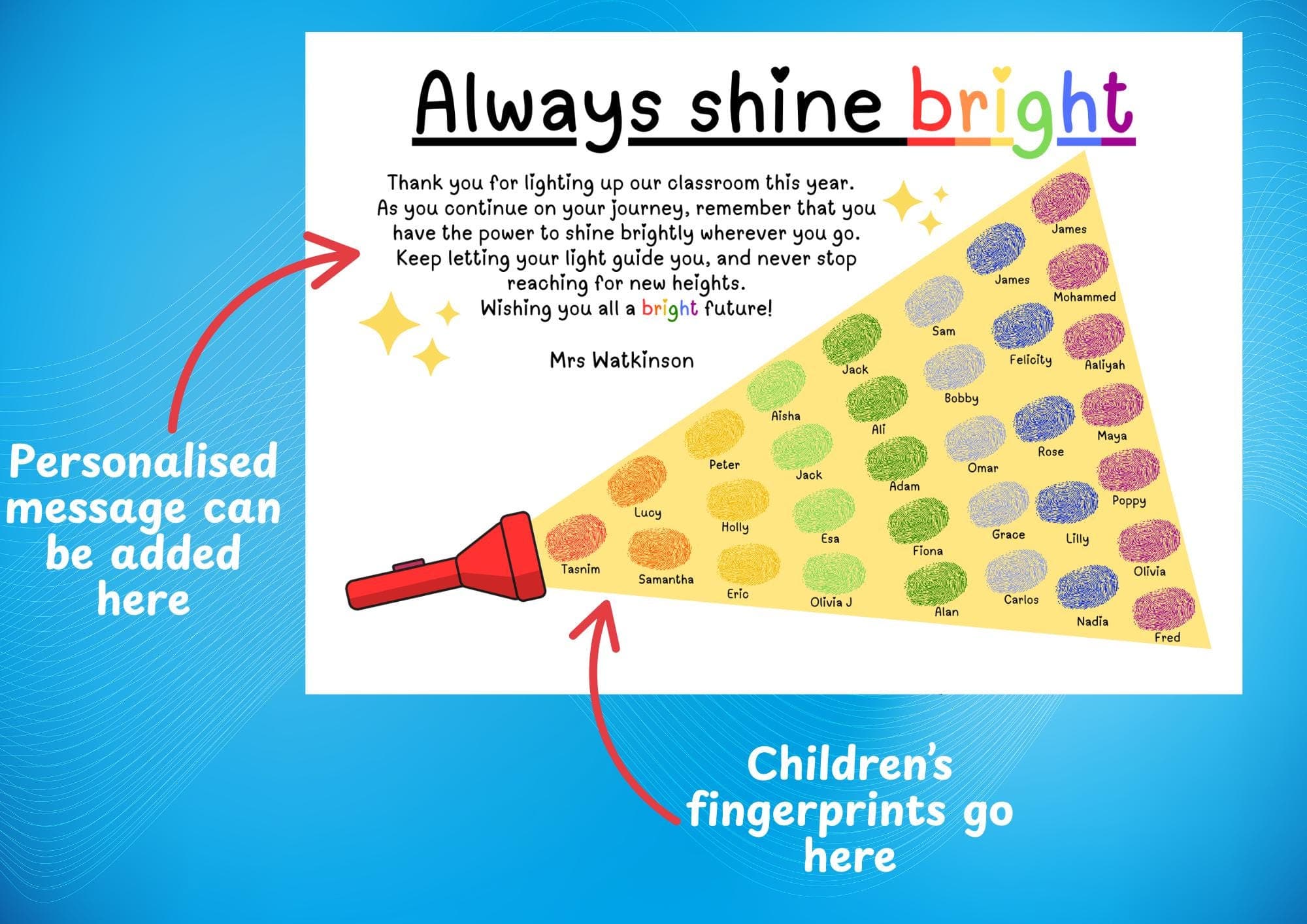 Personalized Teacher Fingerprint Art Gift: End of Year Class Keepsake (Digital Download) - image 4