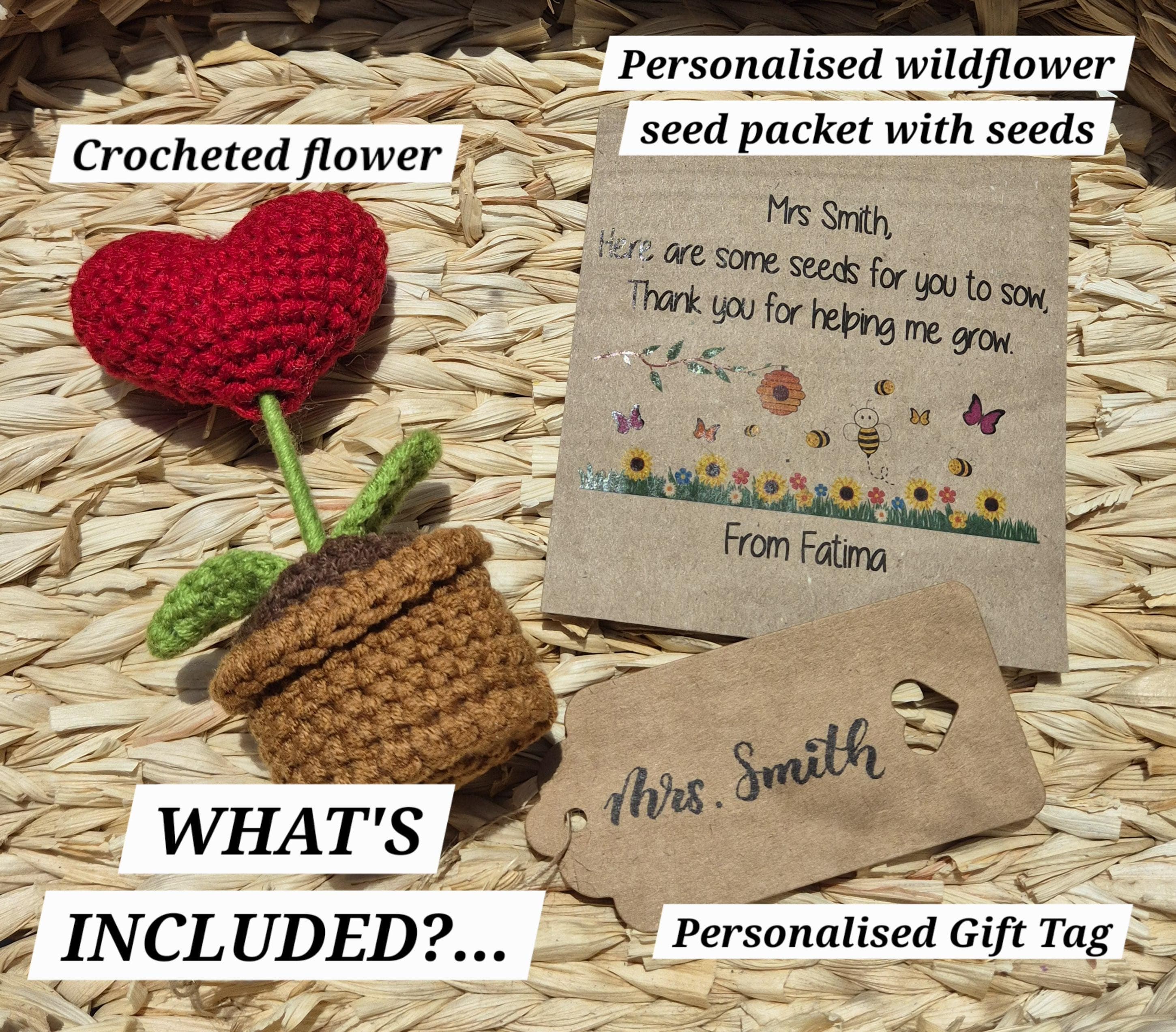 Handmade Crochet Flower Pot Teacher Gift | Wildflower Seeds - image 5
