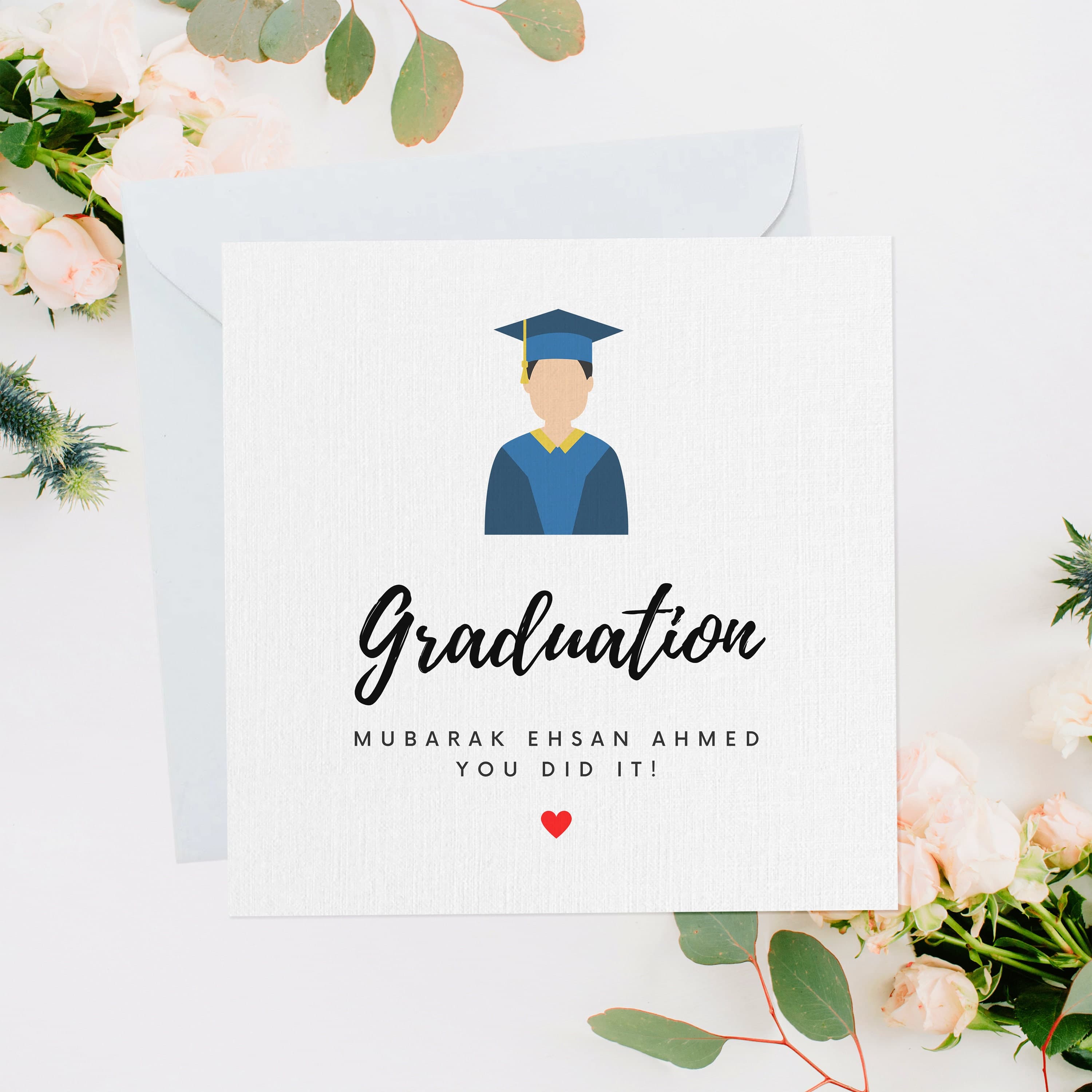 Personalised Graduation Mubarak Greeting Card, Graduation Gift, Graduation Card, Muslim Graduate, Gift For Him, Blue Graduate, ED012