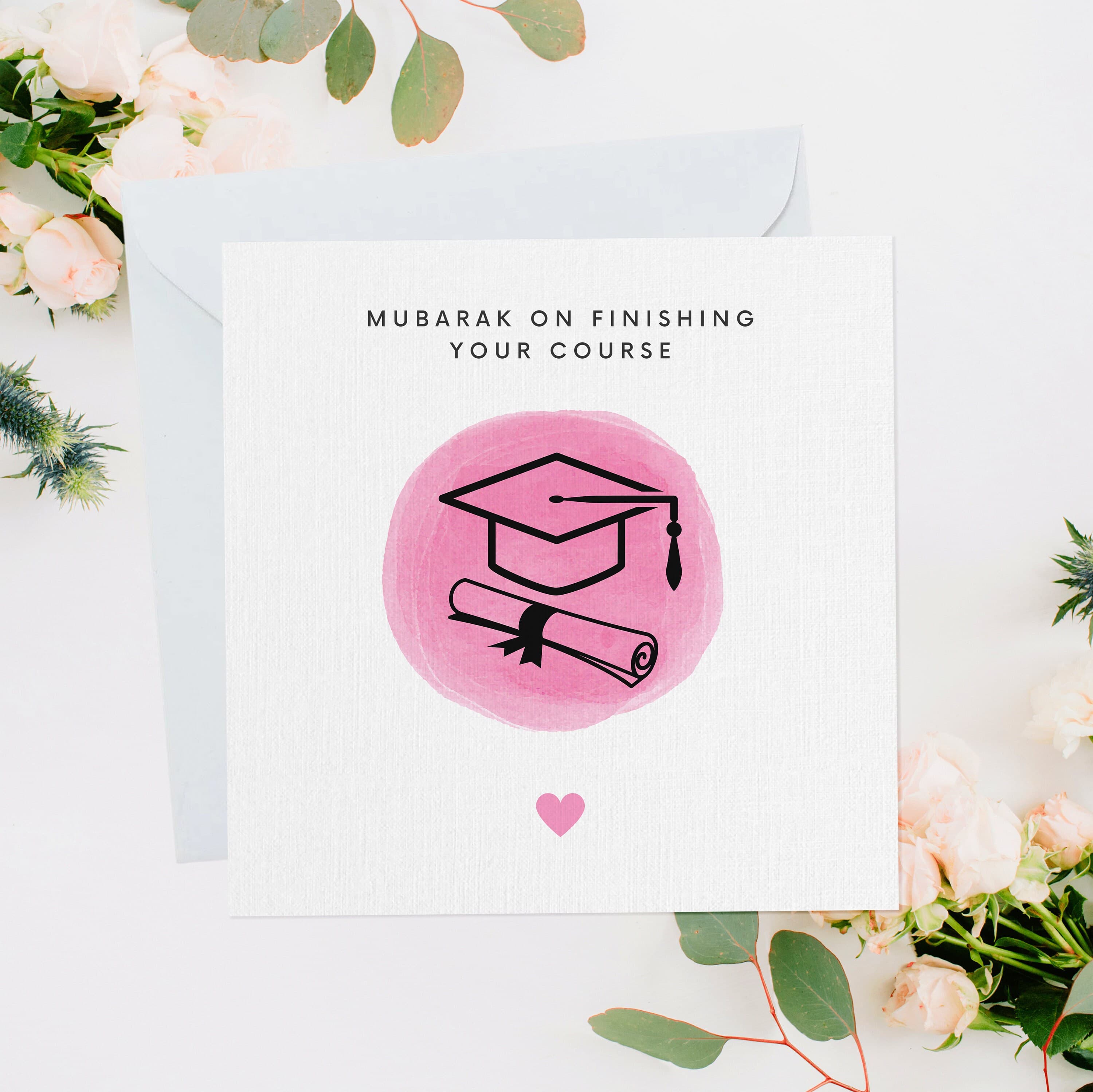 Personalised Course Mubarak Greeting Card, Graduation Gift, Graduation Card, Islamic Education, Muslim Graduate, Pink Pastel Graduate, ED009