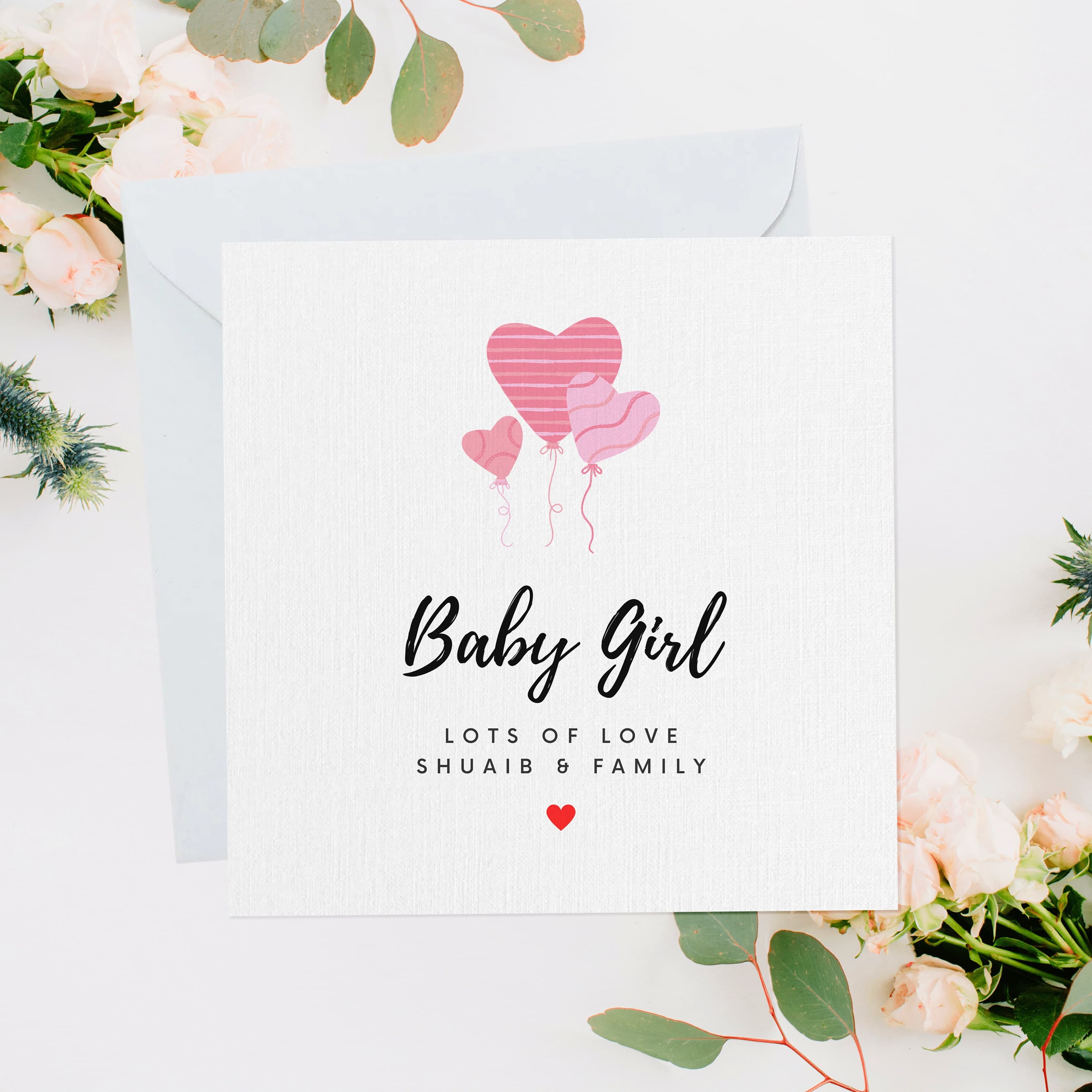 Personalised New Baby Card, New Baby Gift, Newborn Baby, Newborn Card, Newborn Gift, Muslim Baby, Custom Name, Baby Girl Balloons, NB013