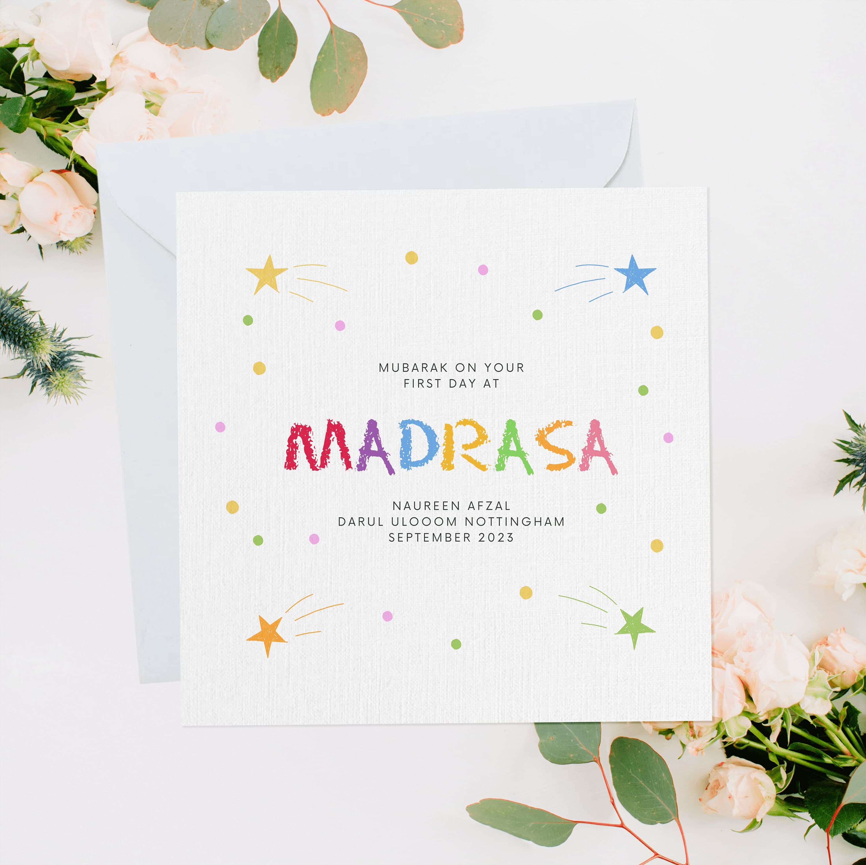 Personalised First Day at Madrasa, Muslim New School Card, First Day of School, Madrassah, Muslim School, Islamic Mardasa, Muslim Student