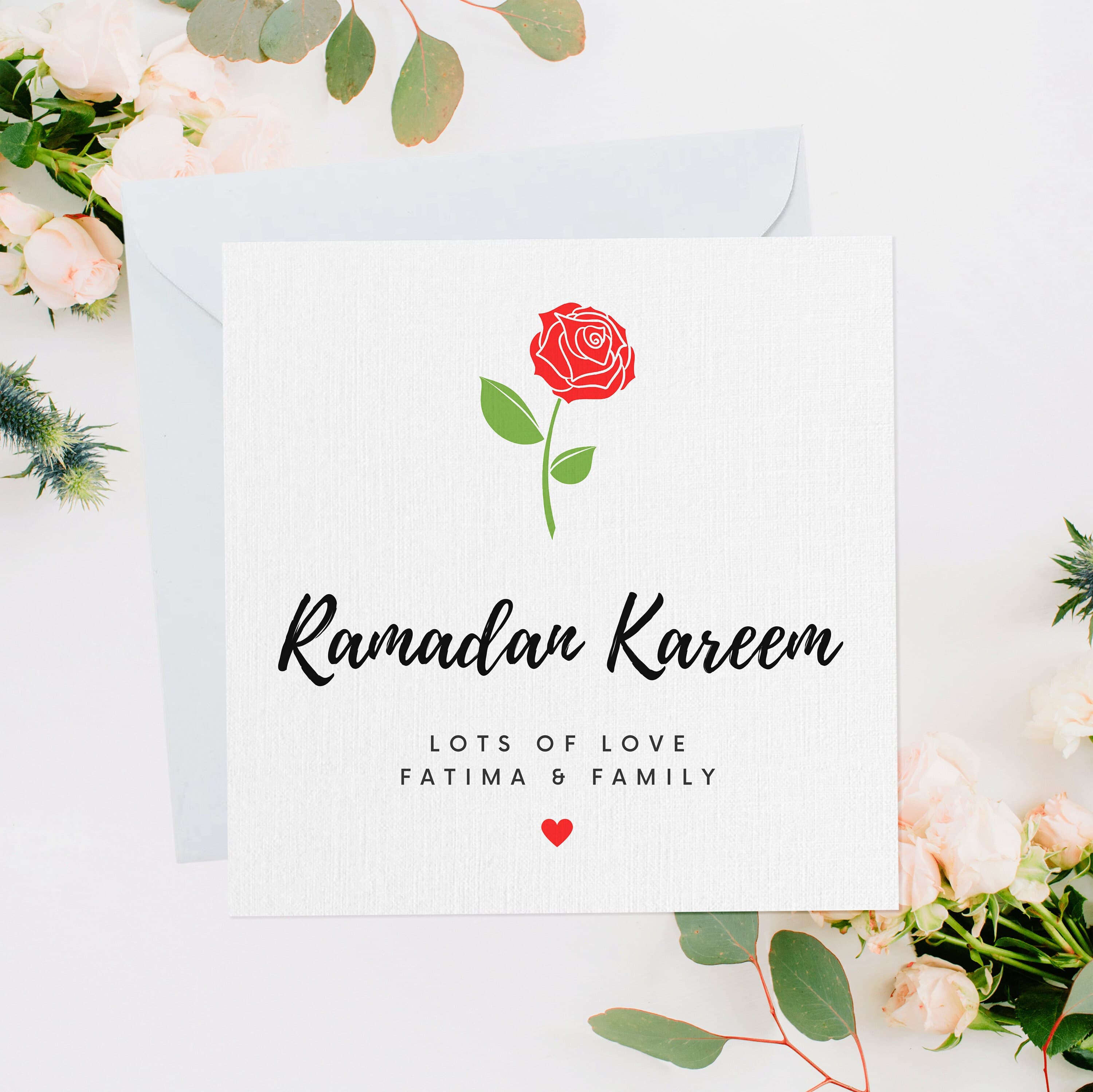 Personalised Ramadan Kareem Red Rose Greeting Card, Ramadan Card, Ramadan Greeting Card, Card For Loved Ones, Ramadan Gift, RC016