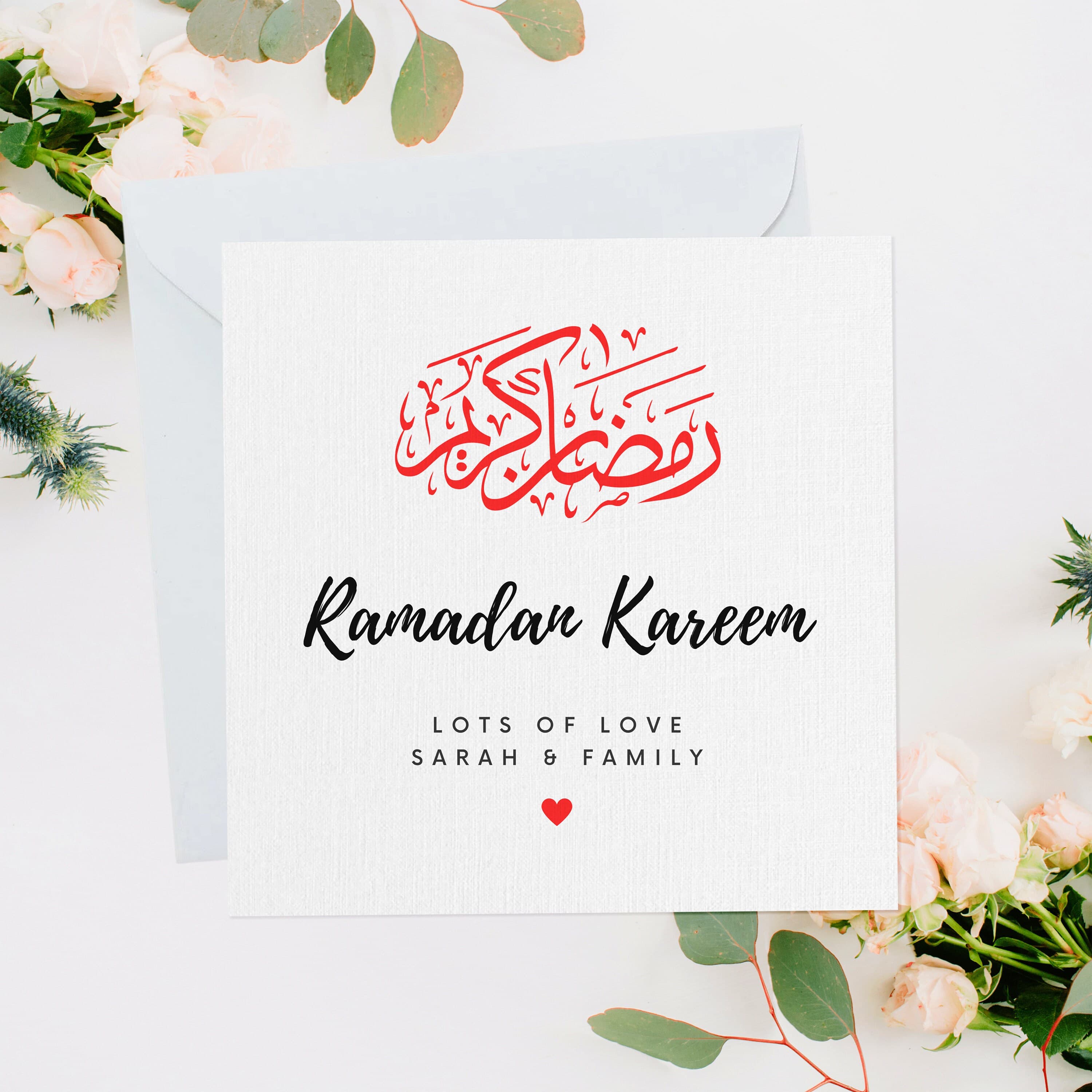 Personalised Ramadan Kareem Arabic Red Greeting Card, Ramadan Card, Ramadan Greeting Card, Card For Loved Ones, Family Ramadan Card, RC006