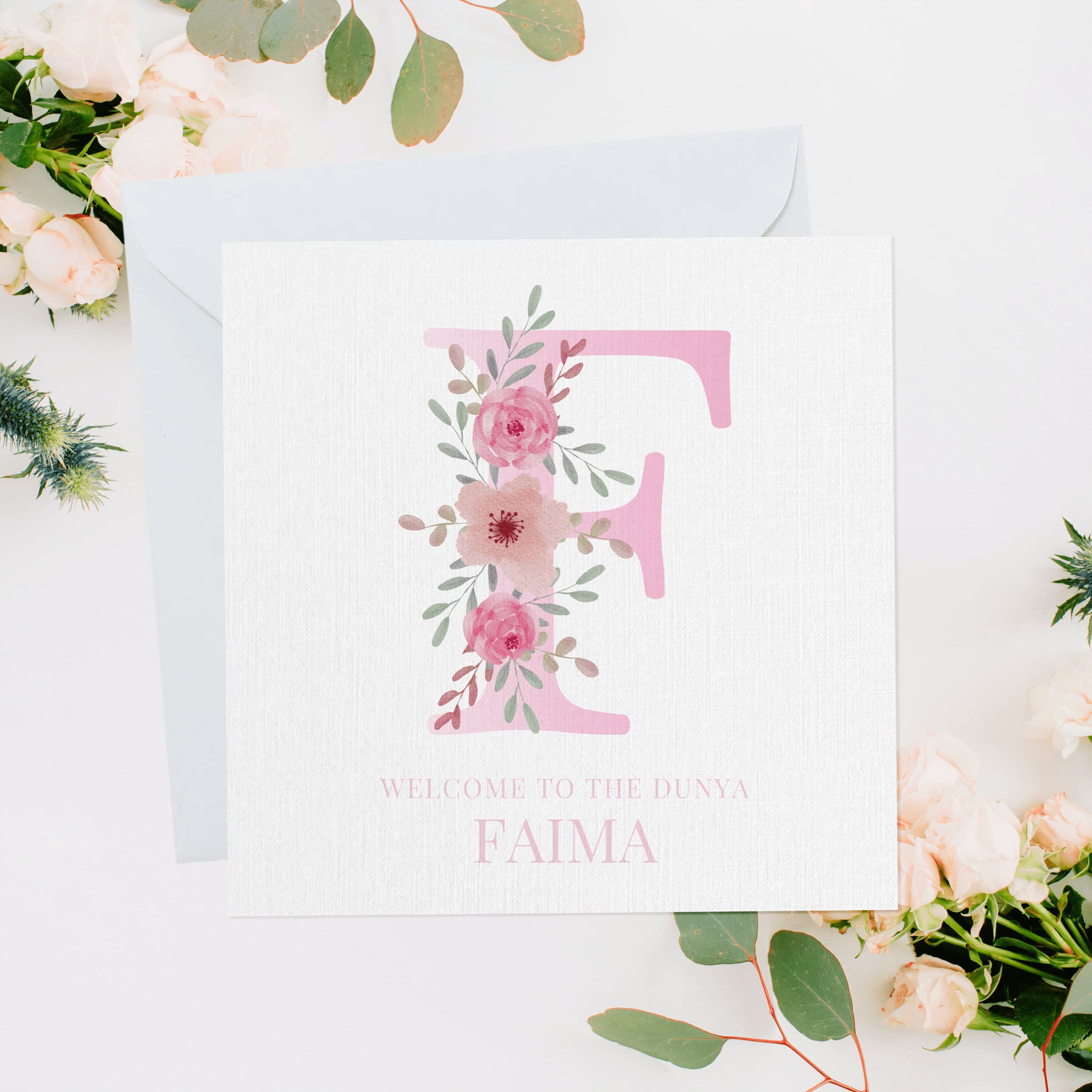 Personalised New Baby Initial Card, Muslim Newborn, Newborn Baby, Muslim Baby Card, Islamic Baby Gift, Muslim Aqeeqah, Muslim Baby Girl Name