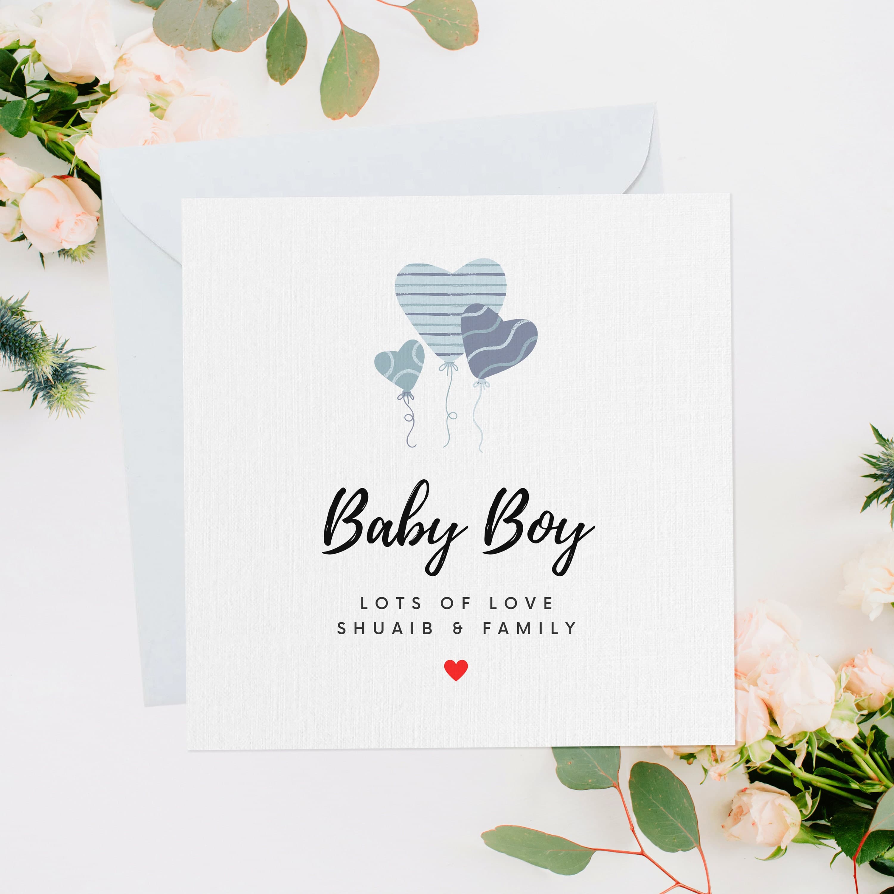 Personalised New Baby Card, New Baby Gift, Newborn Baby, Newborn Card, Newborn Gift, Muslim Baby, Custom Name, Baby Boy Balloons, NB012