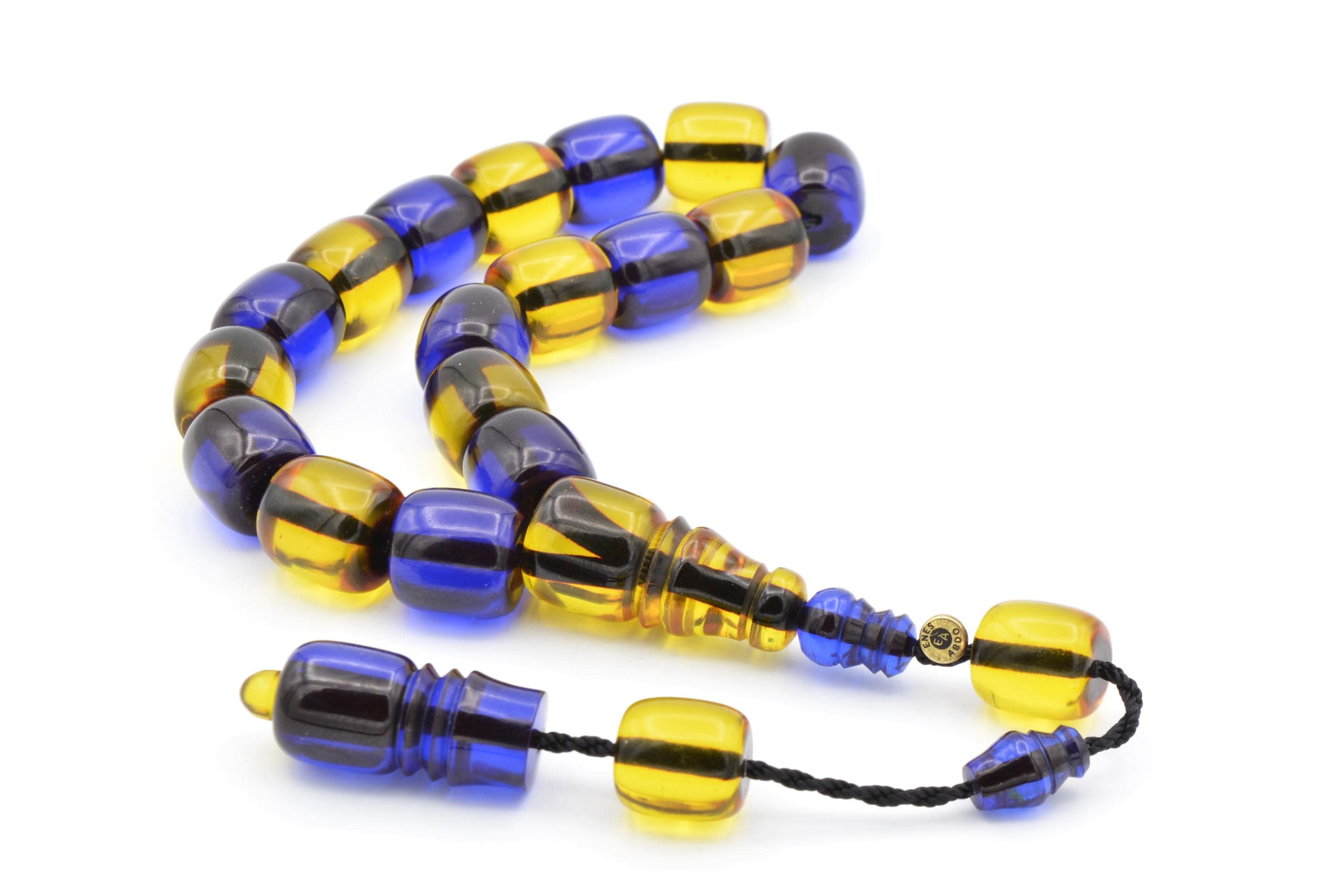 Colorful Tightening Amber 17 Beads Mascot Tasbih, Misbaha, Fan Rosary, Tasbeeh, Prayer Beads, Tesbih, Sibha, Yellow Dark Blue, Yellow Red - image 3