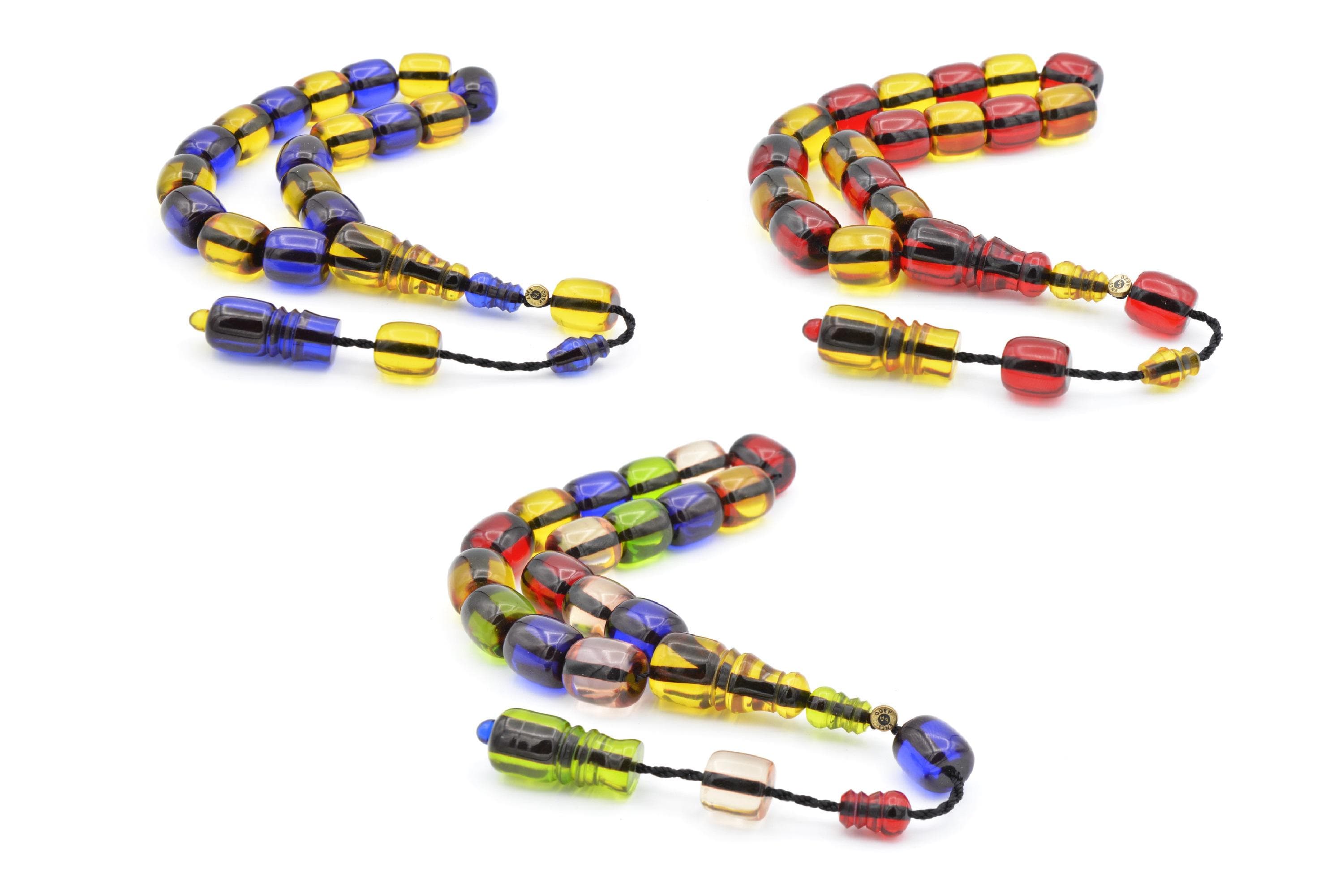 Colorful Tightening Amber 17 Beads Mascot Tasbih, Misbaha, Fan Rosary, Tasbeeh, Prayer Beads, Tesbih, Sibha, Yellow Dark Blue, Yellow Red