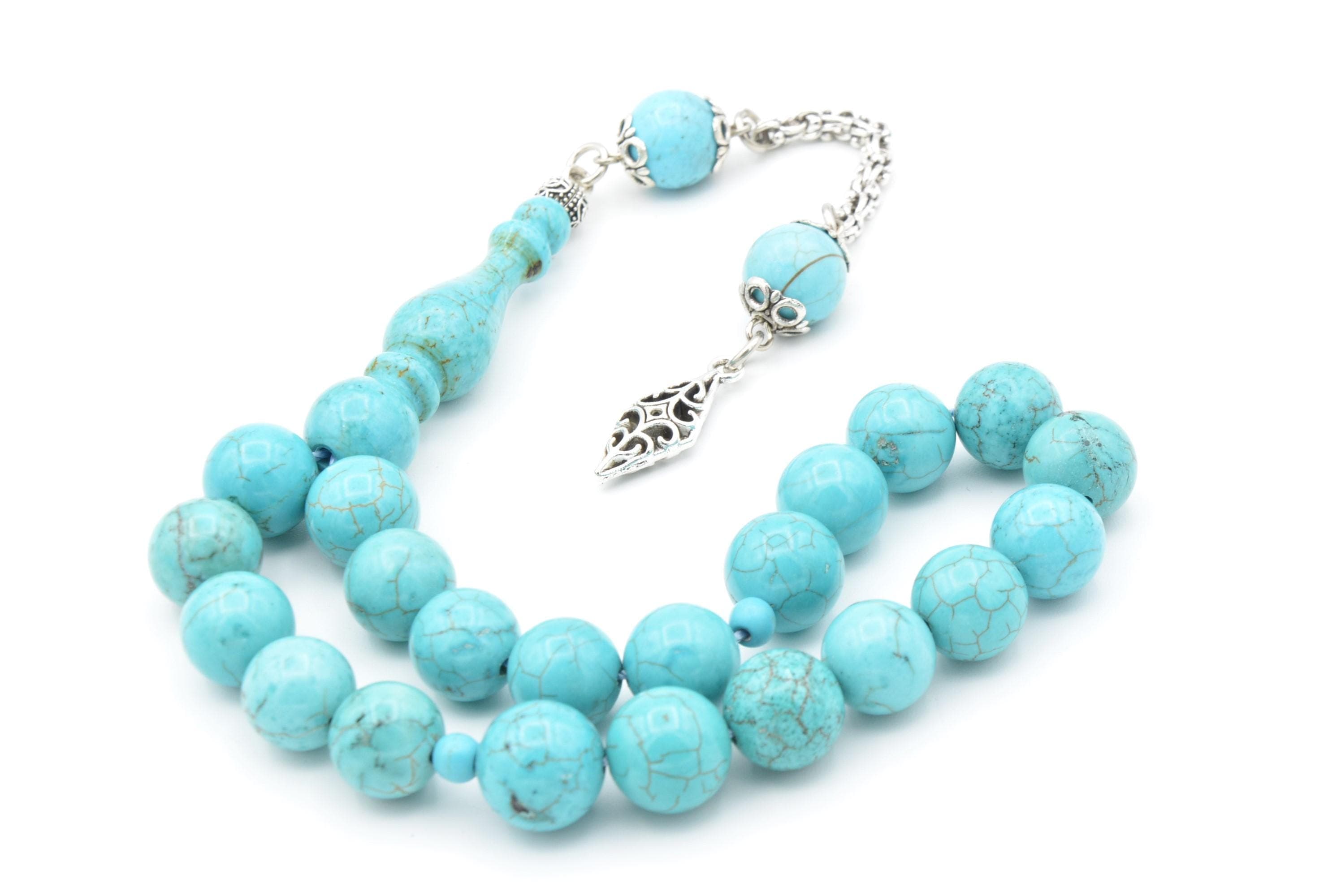 Turquoise 17 Prayer Beads, Turquoise 17 Beads Tasbih, Turquoise Islamic Misbaha, Turquoise Prayer Beads, Turquoise Tasbeeh, Turquoise 10 Mm - image 4